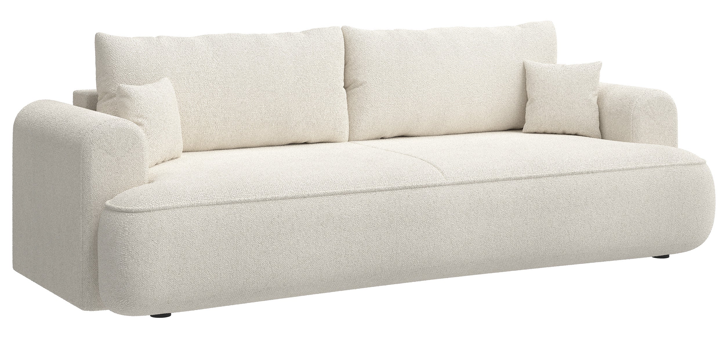 Dreisitziges ausklappbares Sofa Ovo mit Stauraum, cremefarbener Chenille-Bezug