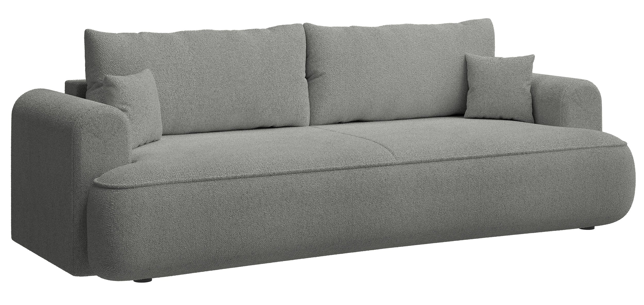 Dreisitziges ausklappbares Sofa Ovo mit Stauraum, grauer Chenille-Bezug