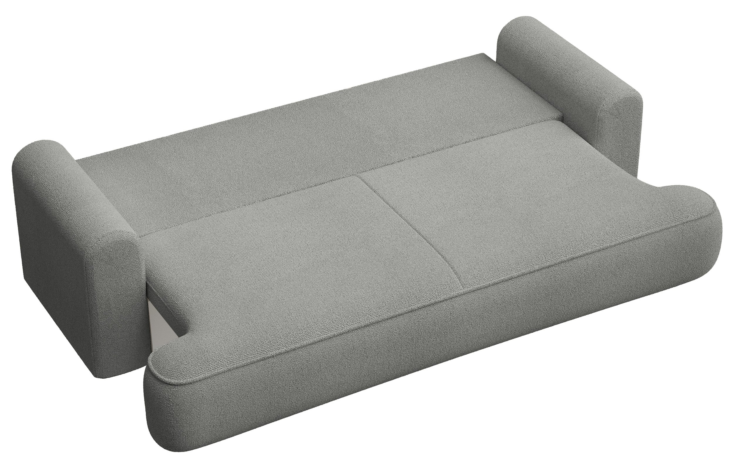 Dreisitziges ausklappbares Sofa Ovo mit Stauraum, grauer Chenille-Bezug