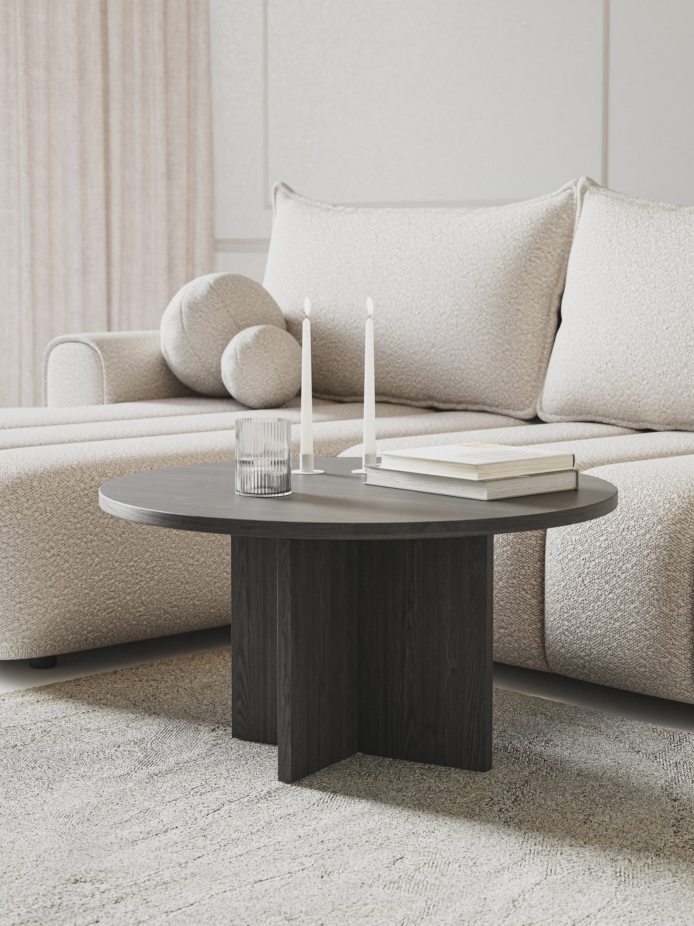 Ovo runder Couchtisch 76 cm Esche Portland Schwarz