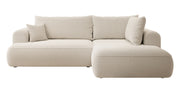 Ecksofa mit Schlaffunktion Ovo, L-förmig, mit Armlehne und Stauraum, beige Bouclé, rechtsseitig