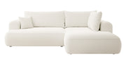 Ecksofa mit Schlaffunktion Ovo, L-förmig, mit Armlehne und Stauraum, cremefarbenes Bouclé, rechtsseitig