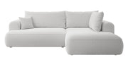 Ecksofa mit Schlaffunktion Ovo, L-förmig, mit Armlehne und Stauraum, grauer Bouclé, rechtsseitig