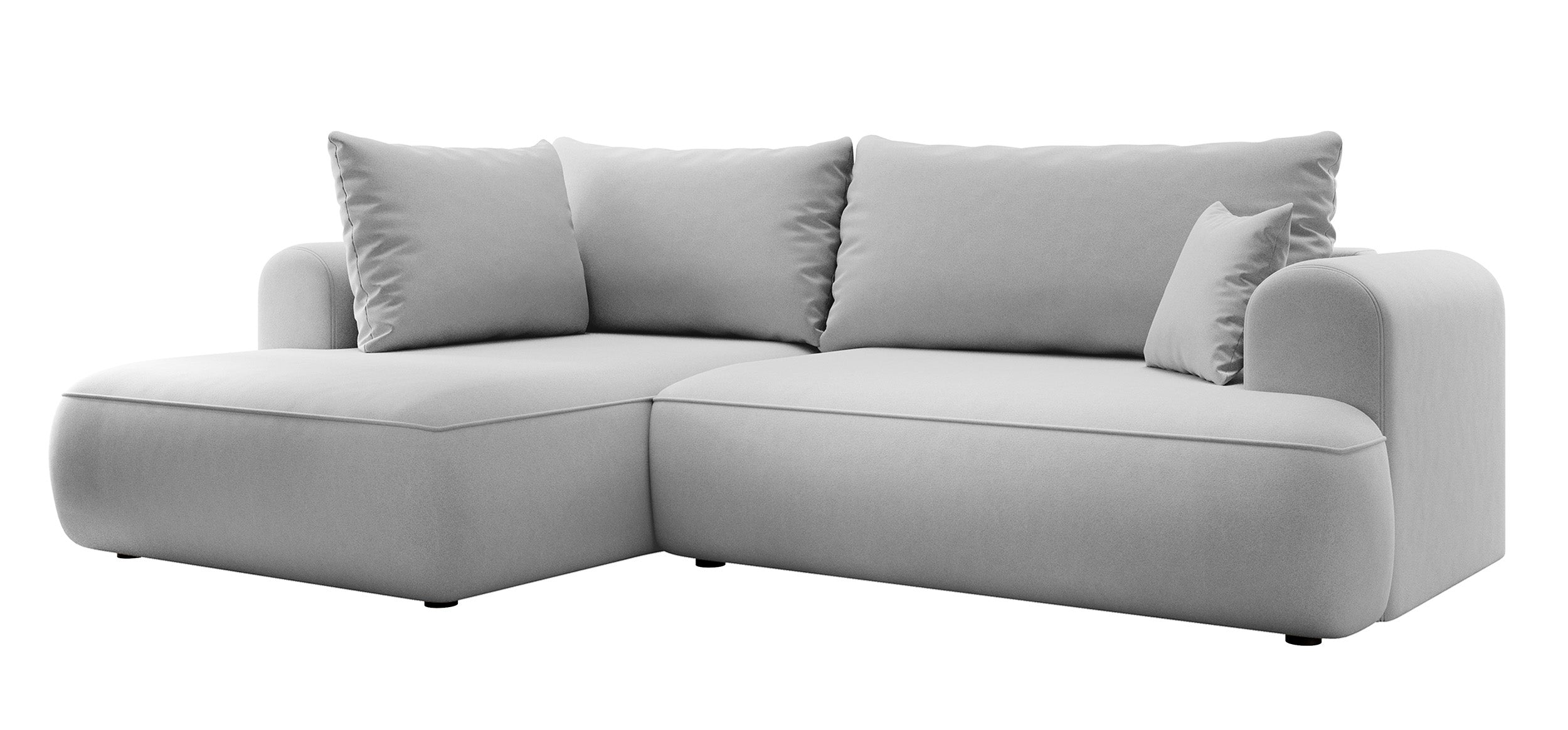 Ecksofa mit Schlaffunktion Ovo, L-förmig, mit Armlehne und Stauraum, grauer, leicht zu reinigender Samt, linksseitig