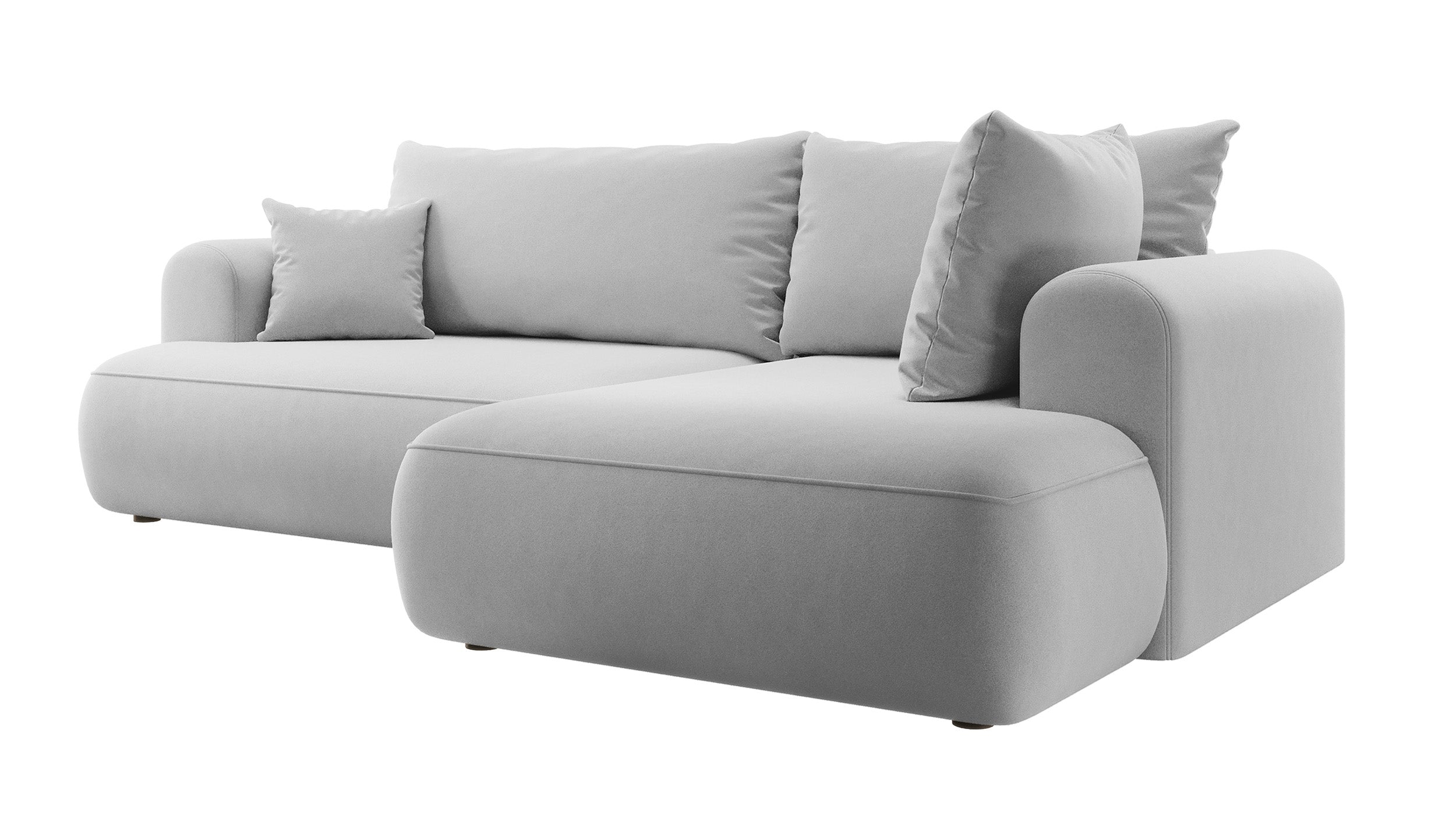 Ecksofa mit Schlaffunktion Ovo, L-förmig, mit Armlehne und Stauraum, grau, pflegeleichter Samt, rechtsseitig