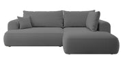 Ecksofa mit Schlaffunktion Ovo, L-förmig, mit Armlehne und Stauraum, dunkelgrauer, pflegeleichter Samt, rechtsseitig