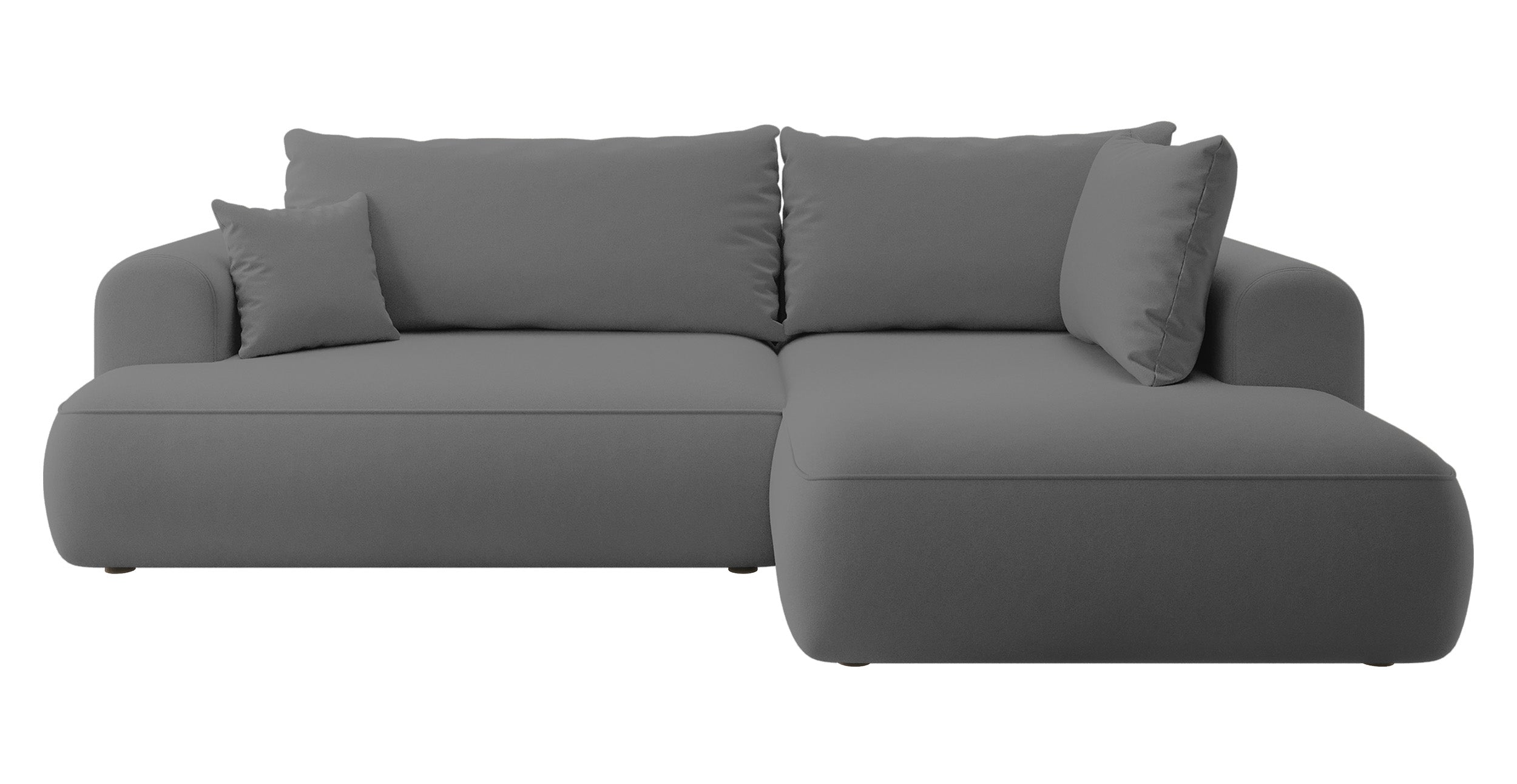 Ecksofa mit Schlaffunktion Ovo, L-förmig, mit Armlehne und Stauraum, dunkelgrauer, pflegeleichter Samt, rechtsseitig