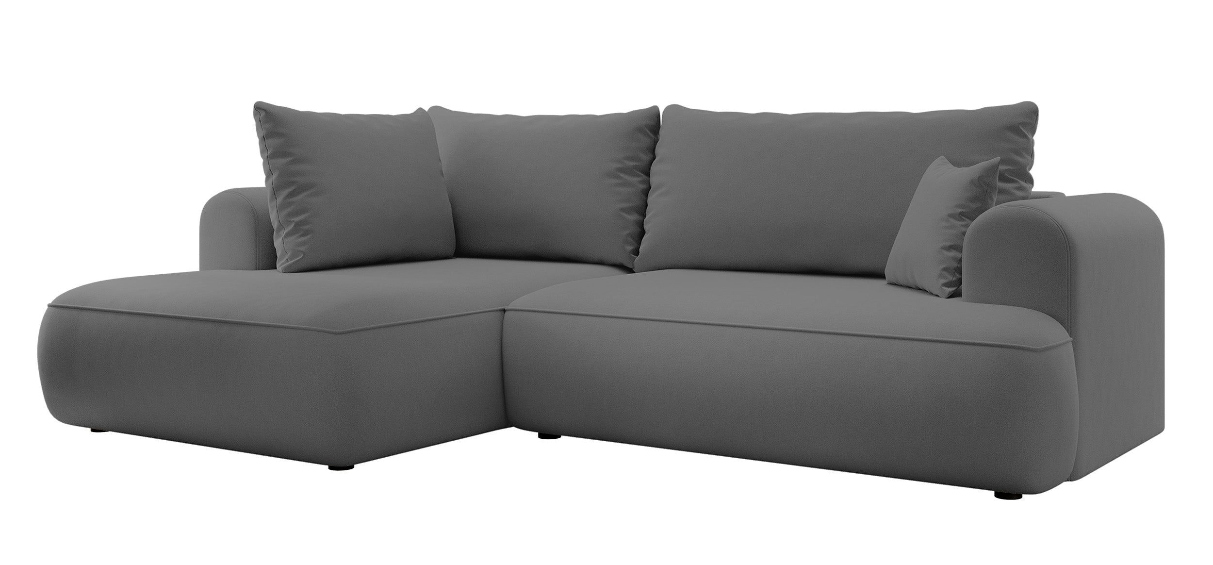 Ecksofa mit Schlaf-Funktion Ovo, L-förmig, mit Armlehne und Stauraum, dunkelgrauer, pflegeleichter Samt, linksseitig