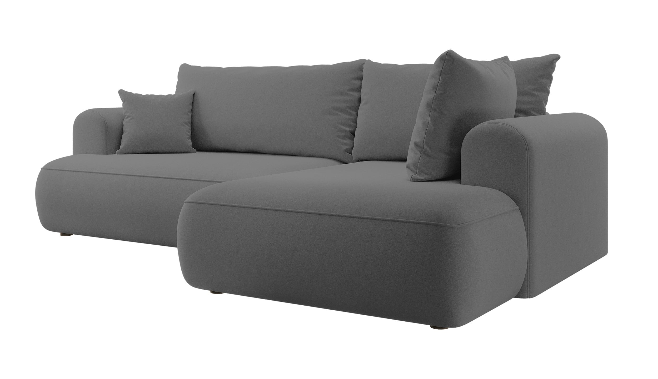 Ecksofa mit Schlaffunktion Ovo, L-förmig, mit Armlehne und Stauraum, dunkelgrauer, pflegeleichter Samt, rechtsseitig