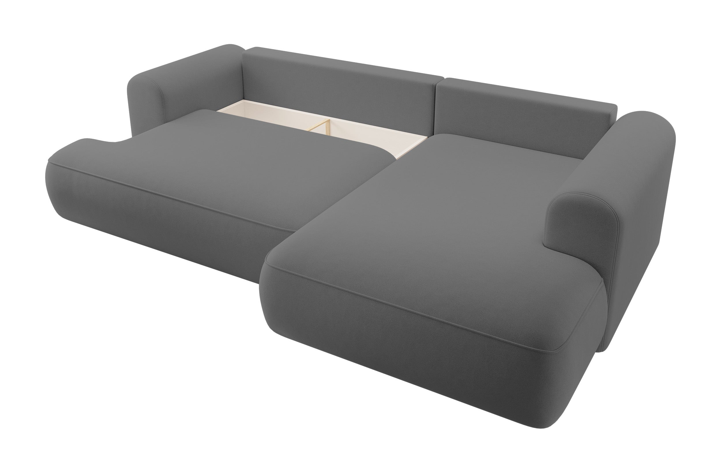 Ecksofa mit Schlaffunktion Ovo, L-förmig, mit Armlehne und Stauraum, dunkelgrauer, pflegeleichter Samt, rechtsseitig