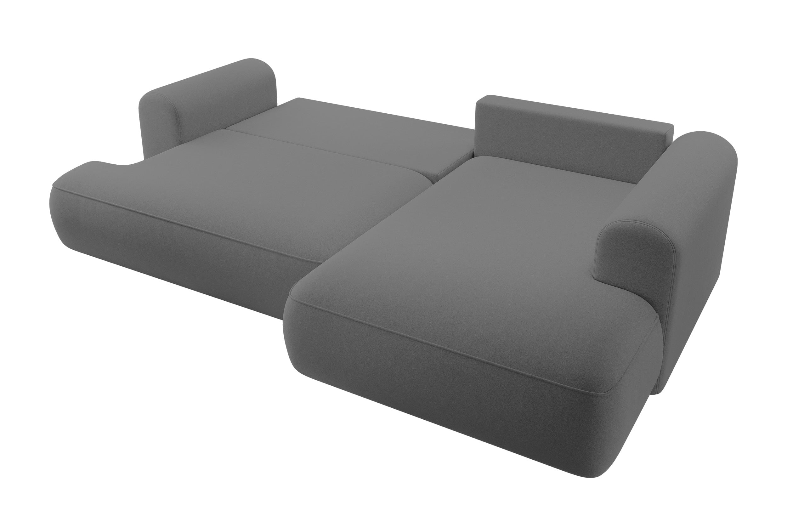 Ecksofa mit Schlaffunktion Ovo, L-förmig, mit Armlehne und Stauraum, dunkelgrauer, pflegeleichter Samt, rechtsseitig