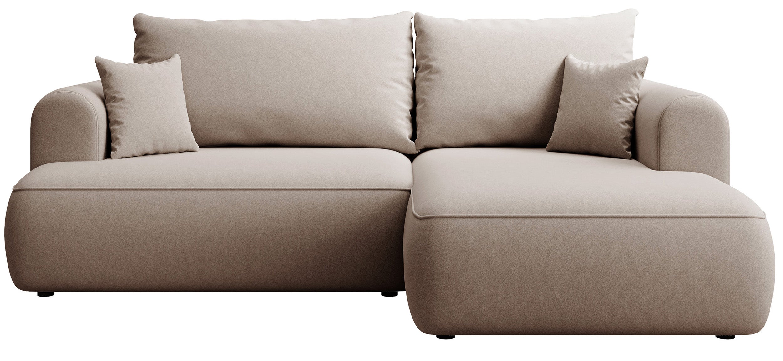 Ecksofa mit Schlaffunktion Ovo Mini, L-förmig, rechtsseitig, mit Stauraum, beige Velours, leicht zu reinigen