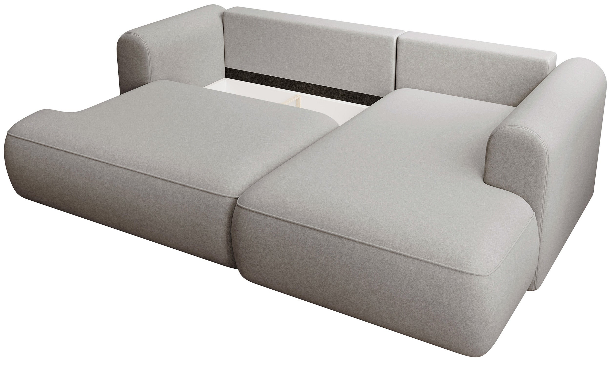 Ecksofa mit Schlaffunktion Ovo Mini, L-förmig, rechtsseitig, mit Stauraum, grauer, leicht zu reinigender Samtbezug