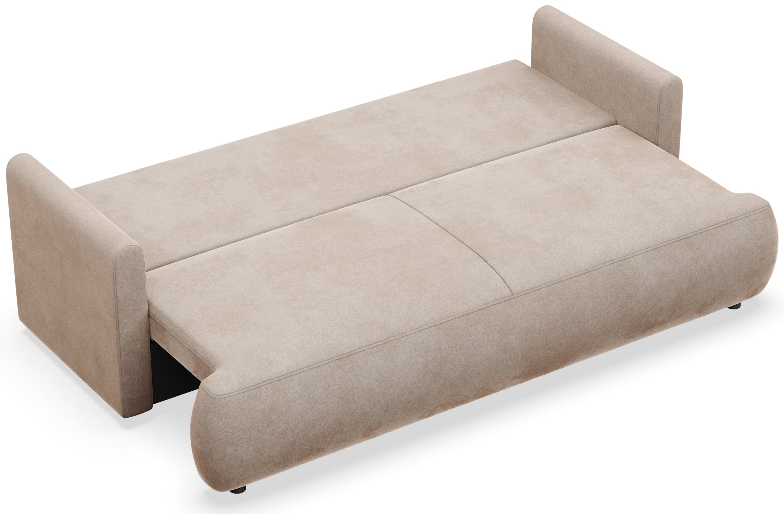 Drei-Sitzer-Schlafsofa Ovo Mini mit Stauraum, beige, Velours, pflegeleicht