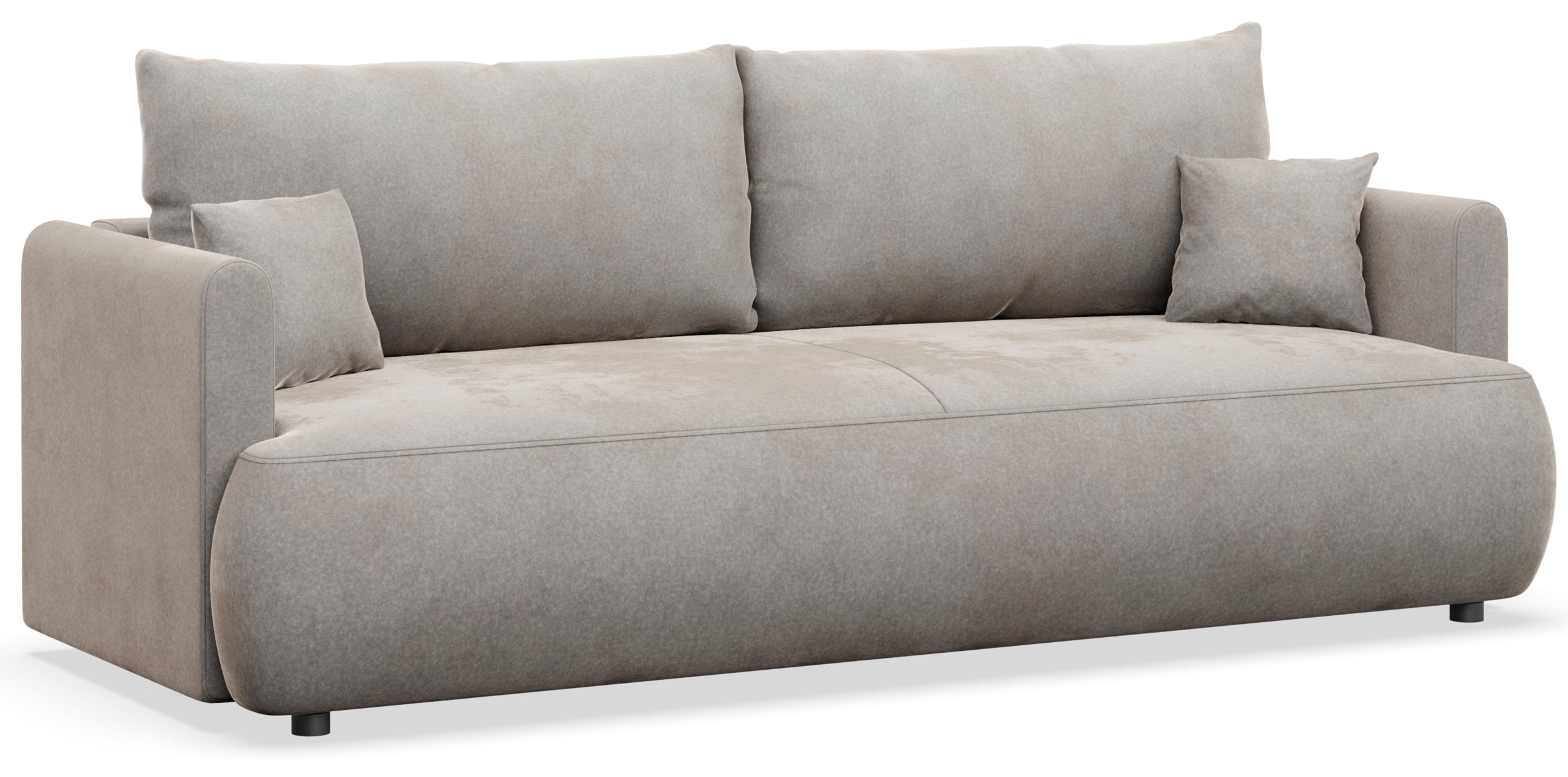 Dreisitziges ausklappbares Sofa Ovo Mini mit Stauraum, grauer Velours, leicht zu reinigen