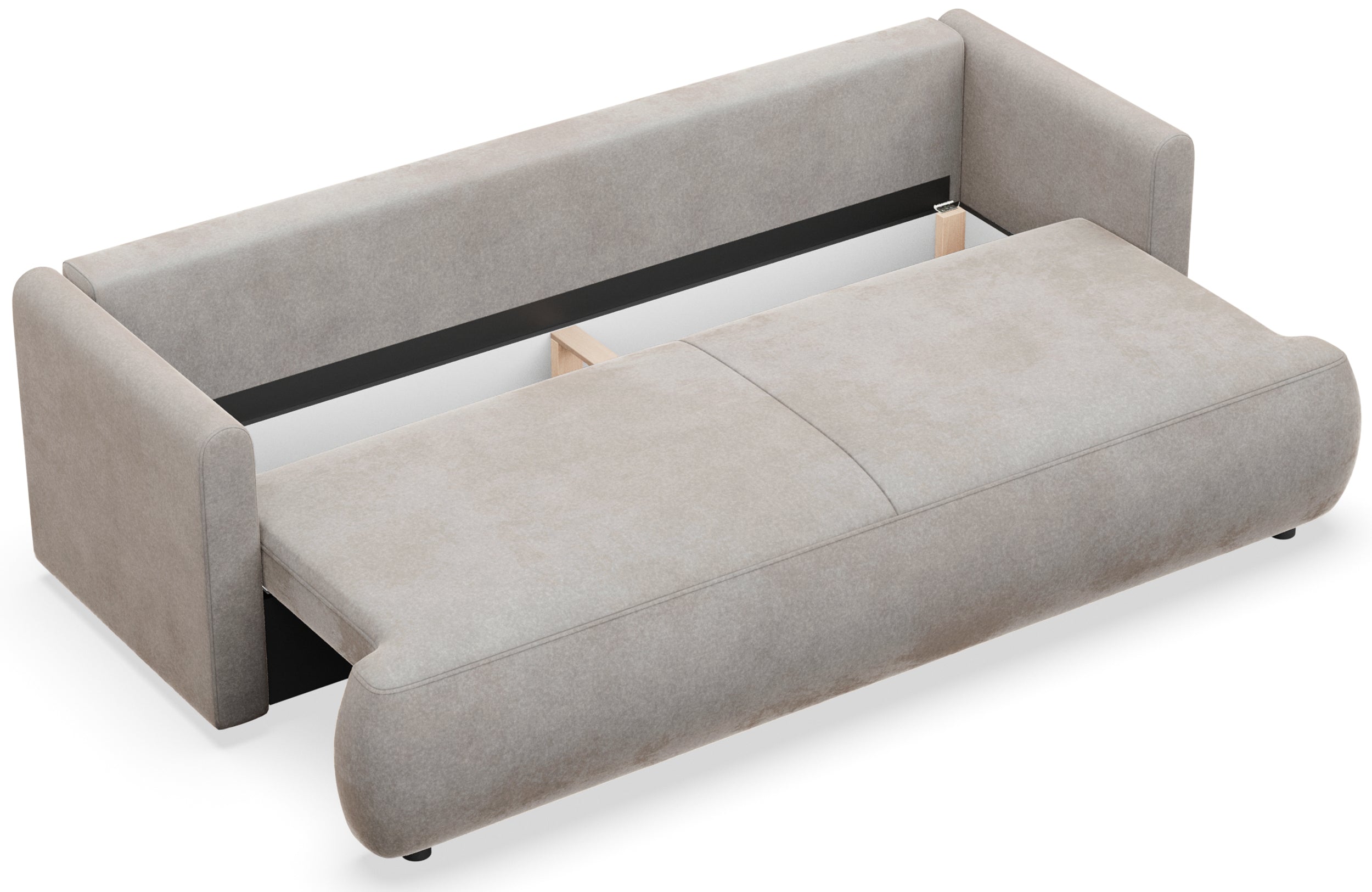 Dreisitziges ausklappbares Sofa Ovo Mini mit Stauraum, grauer Velours, leicht zu reinigen
