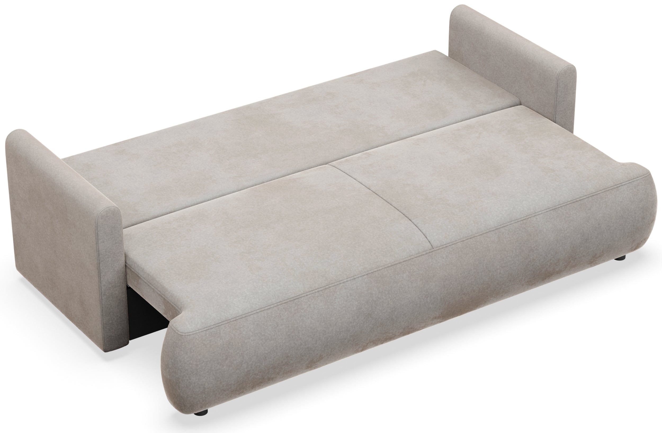 Dreisitziges ausklappbares Sofa Ovo Mini mit Stauraum, grauer Velours, leicht zu reinigen