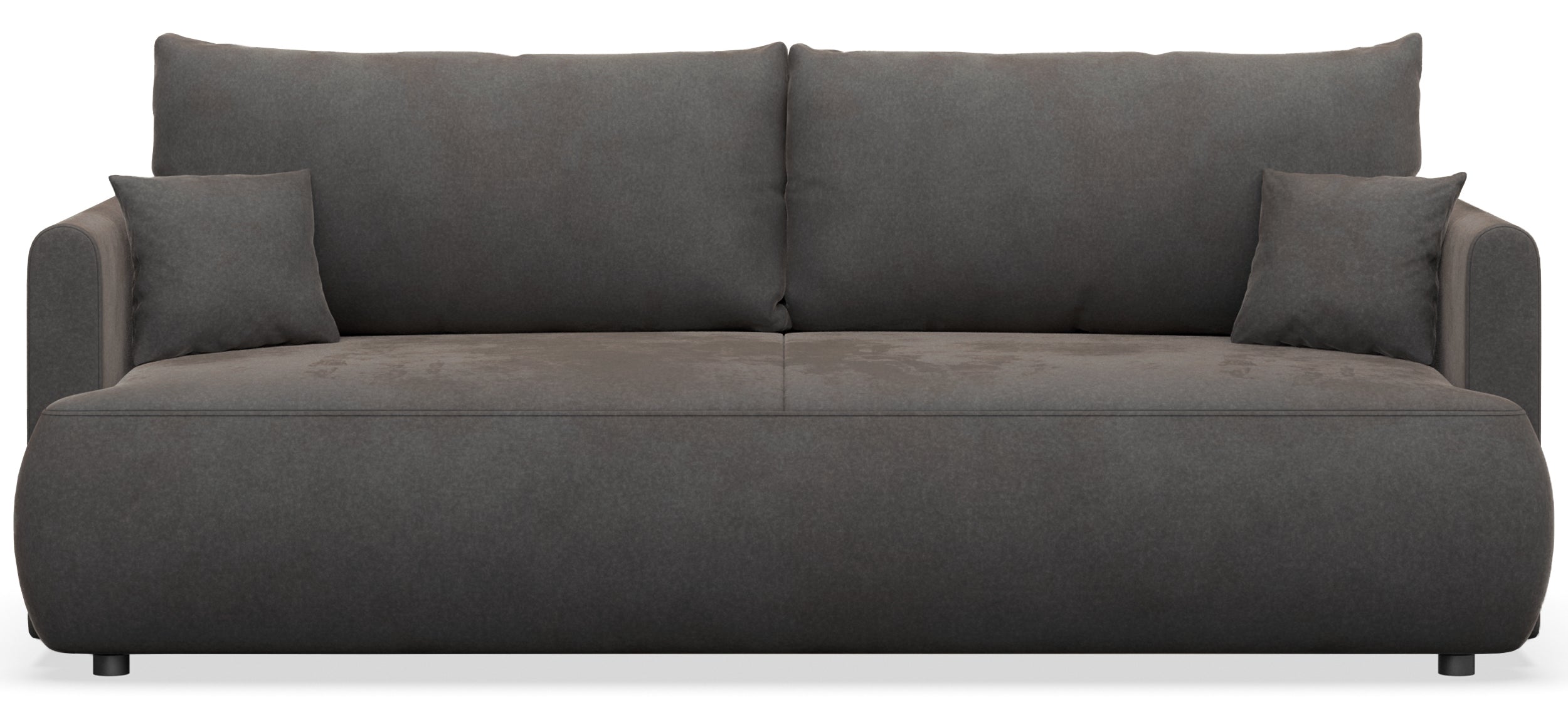 Dreisitziges ausklappbares Sofa Ovo Mini mit Stauraum, dunkelgrauer, pflegeleichter Samtvelours