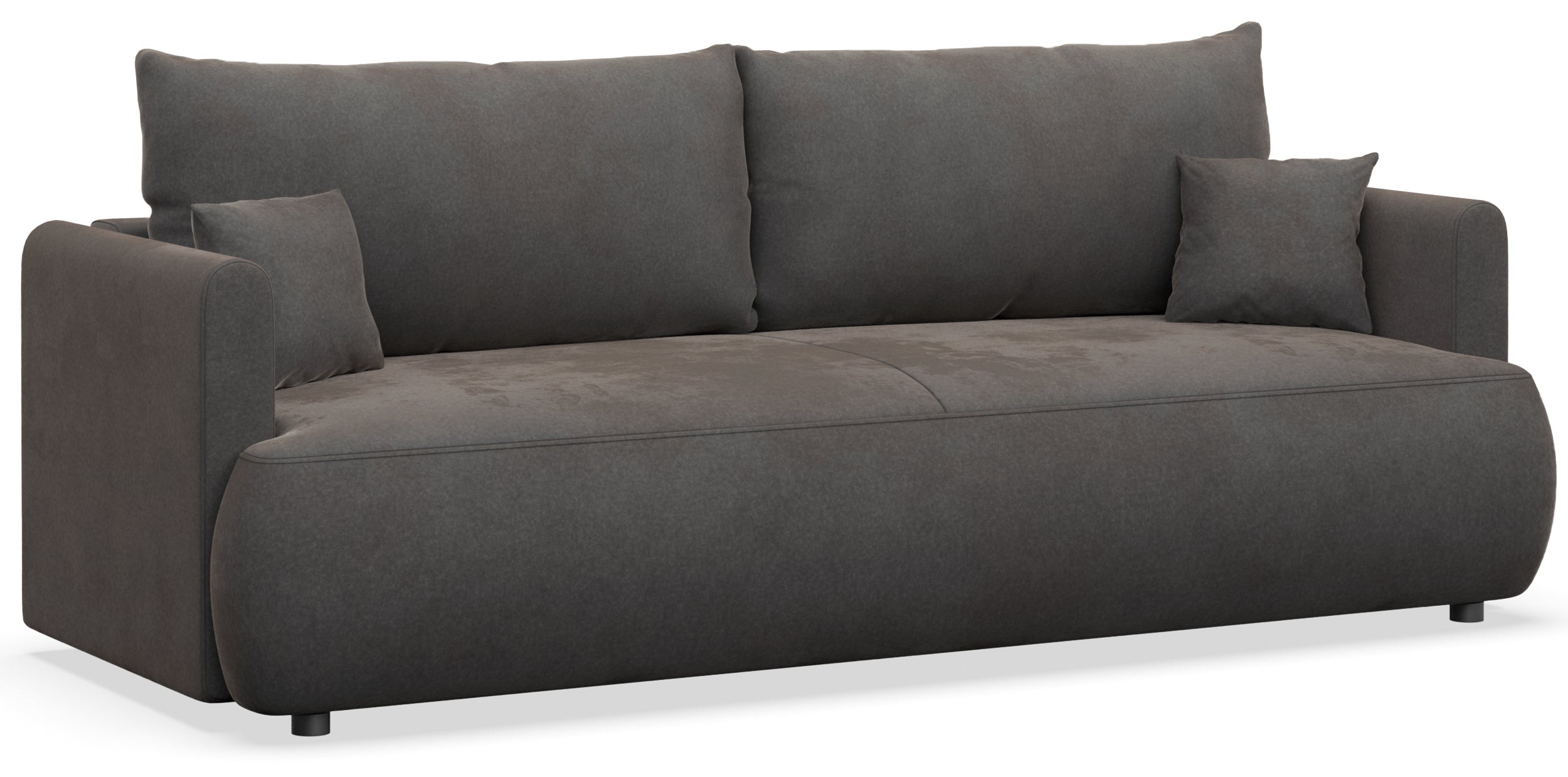 Dreisitziges ausklappbares Sofa Ovo Mini mit Stauraum, dunkelgrauer, pflegeleichter Samtvelours