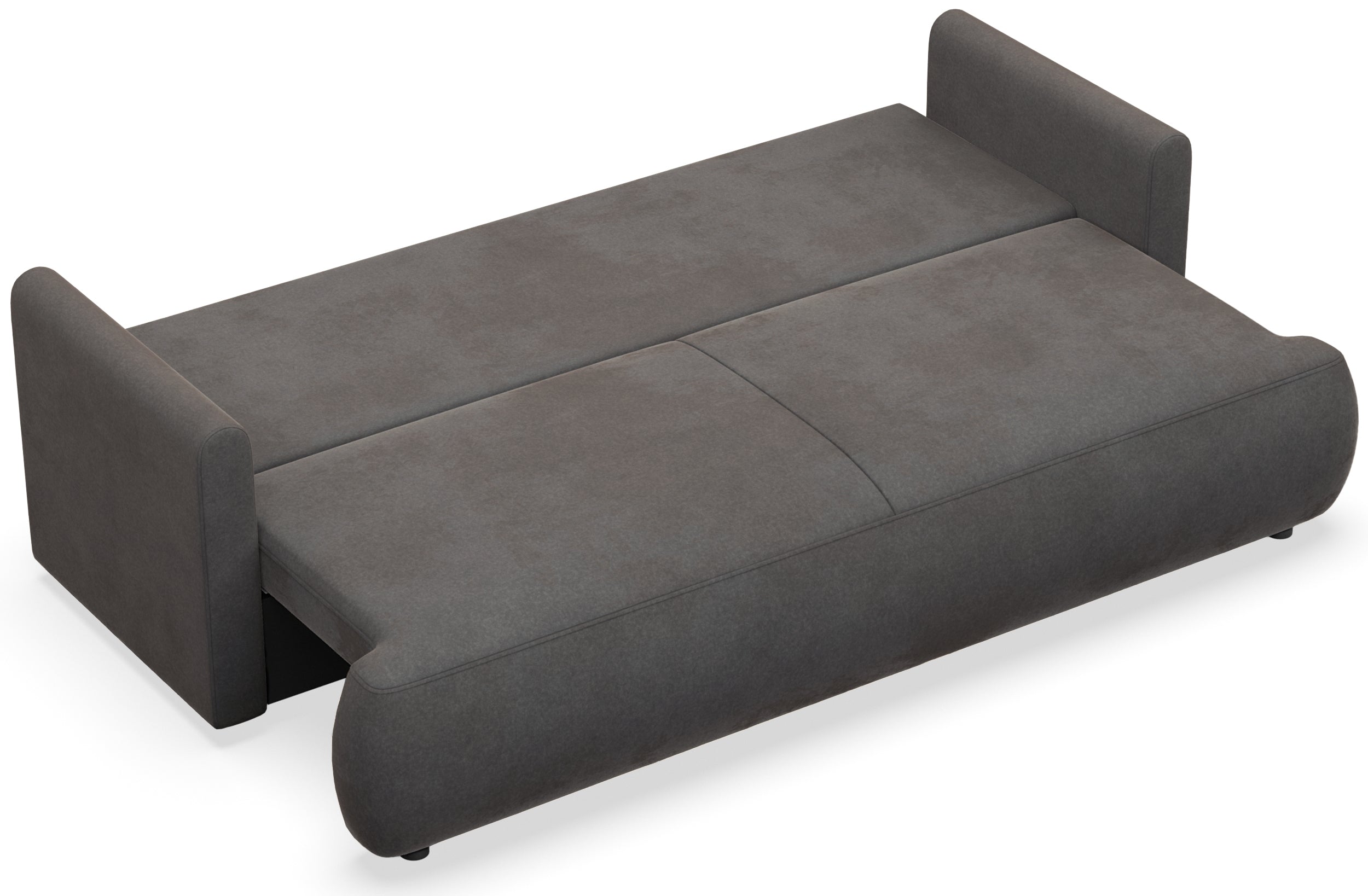 Dreisitziges ausklappbares Sofa Ovo Mini mit Stauraum, dunkelgrauer, pflegeleichter Samtvelours