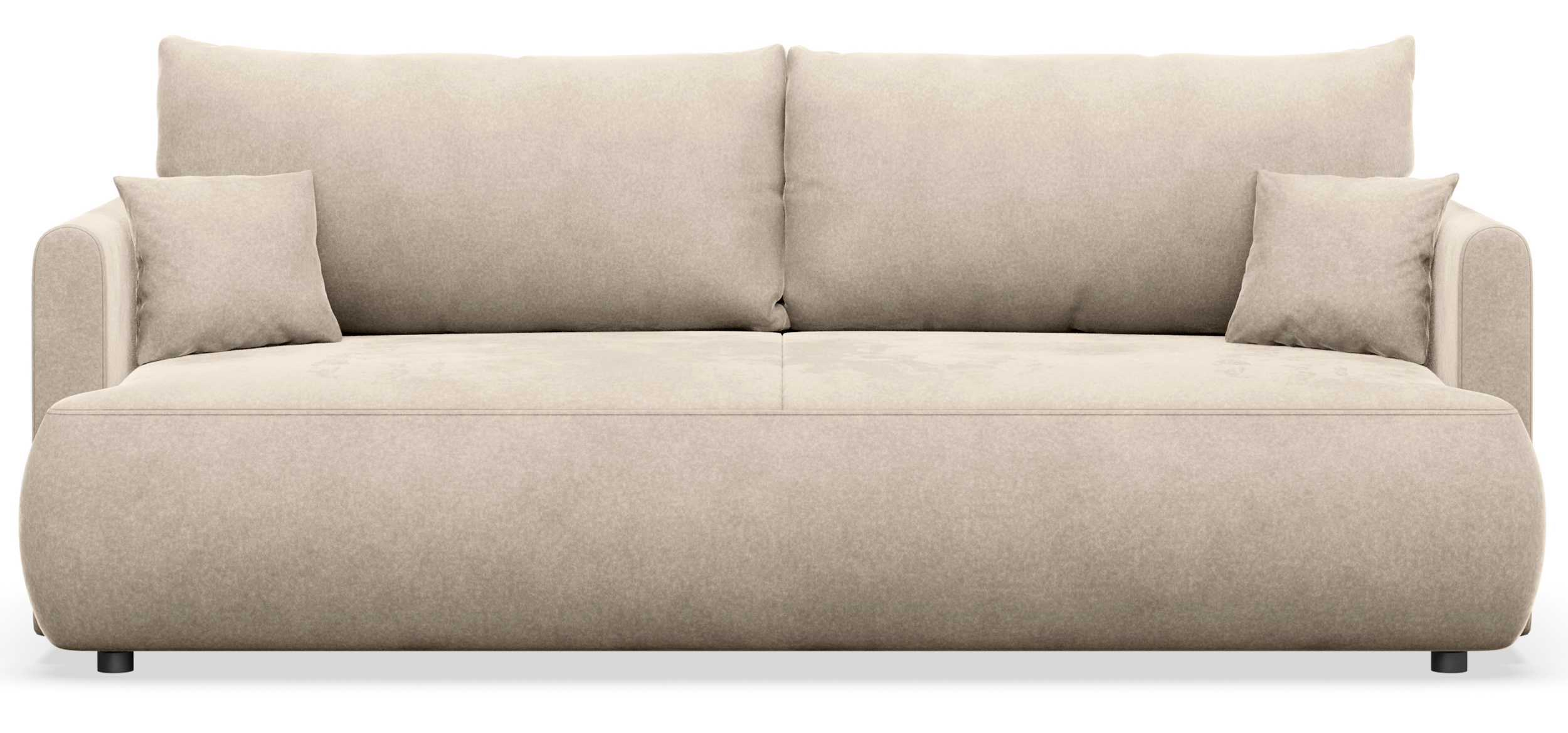 Drei-Sitzer-Schlafsofa Ovo Mini mit Stauraum, hellbeiger Samt, pflegeleicht
