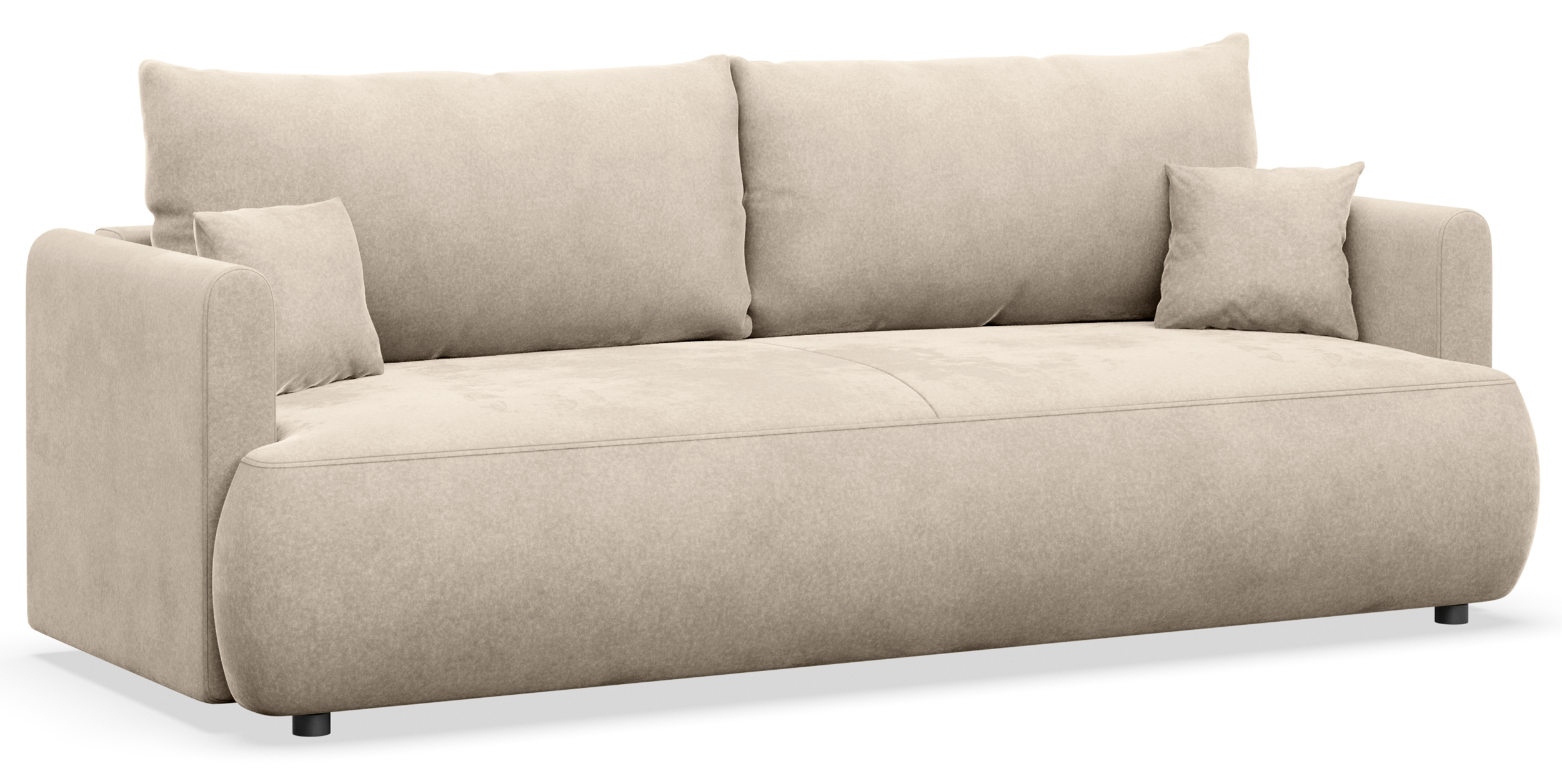 Drei-Sitzer-Schlafsofa Ovo Mini mit Stauraum, hellbeiger Samt, pflegeleicht