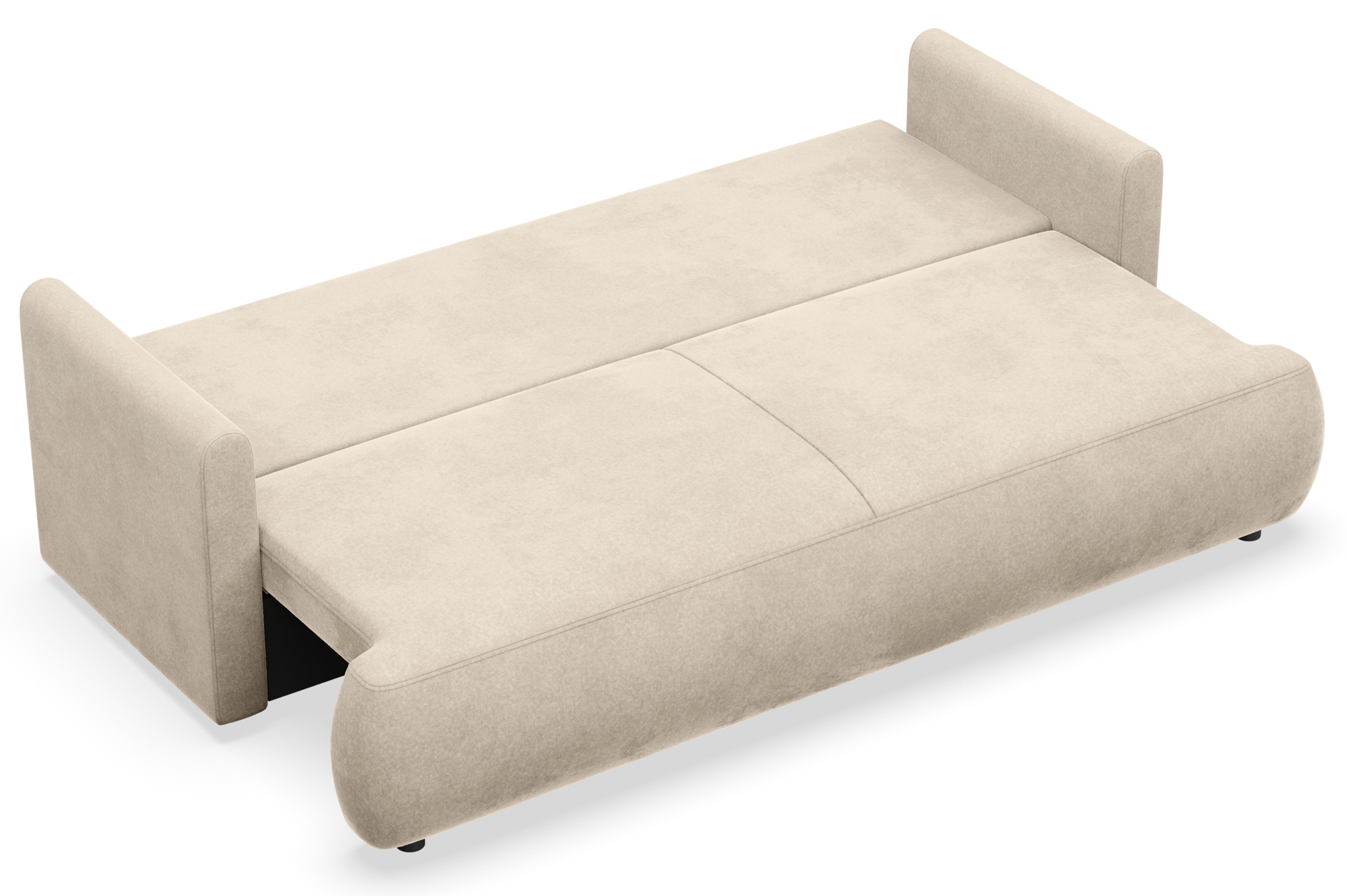Drei-Sitzer-Schlafsofa Ovo Mini mit Stauraum, hellbeiger Samt, pflegeleicht