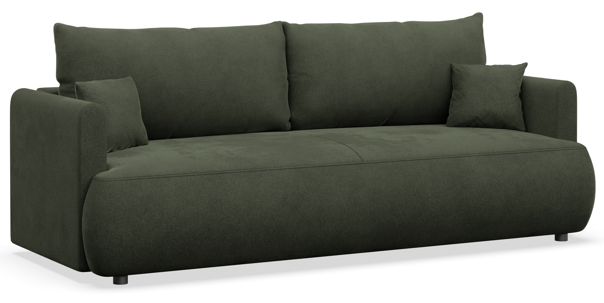 Dreisitziges ausklappbares Sofa Ovo Mini mit Stauraum, olivgrüner, pflegeleichter Samt