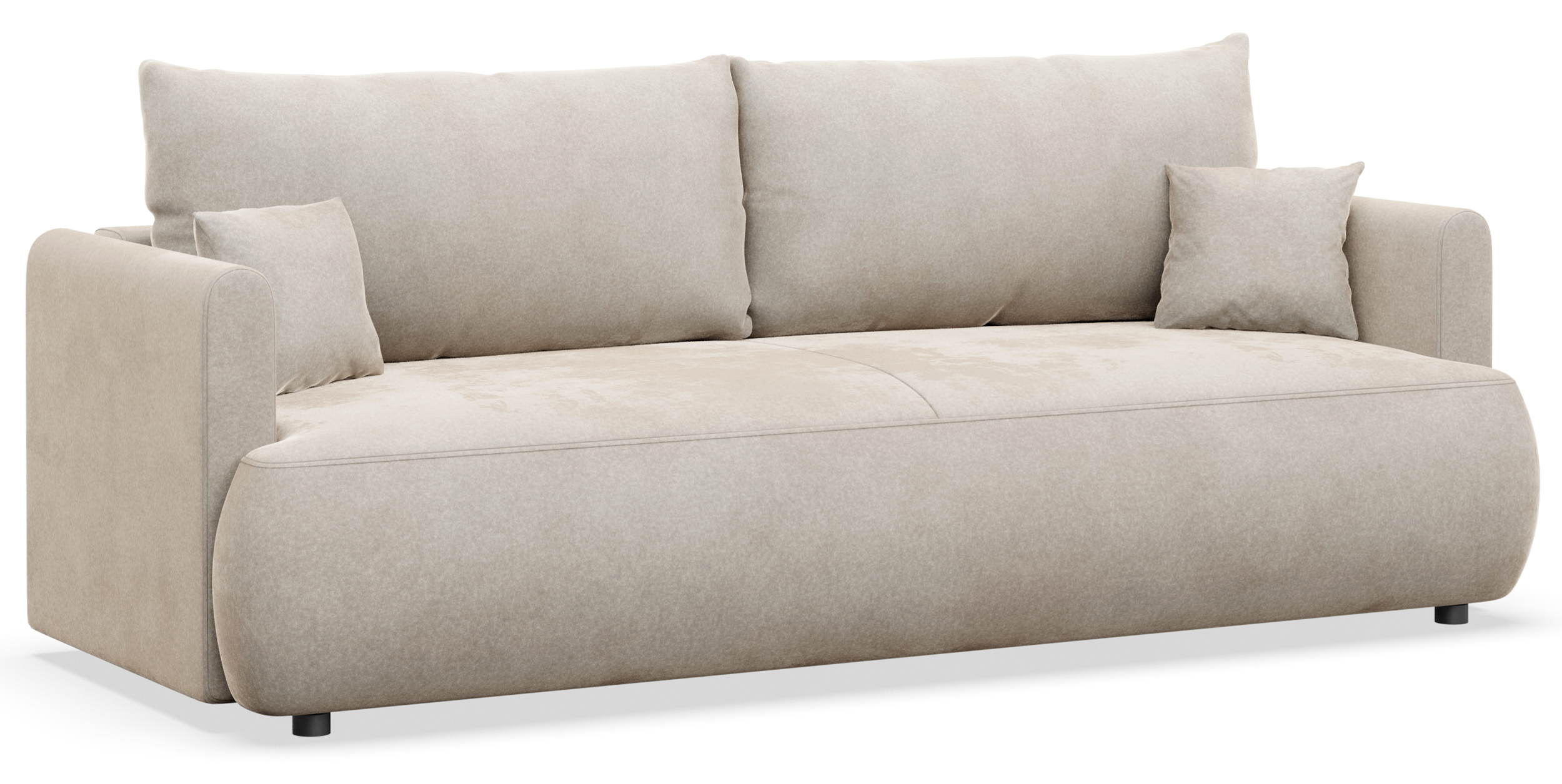 Drei-Sitzer-Schlafsofa Ovo Mini mit Stauraum, cremefarbener Velours, pflegeleicht