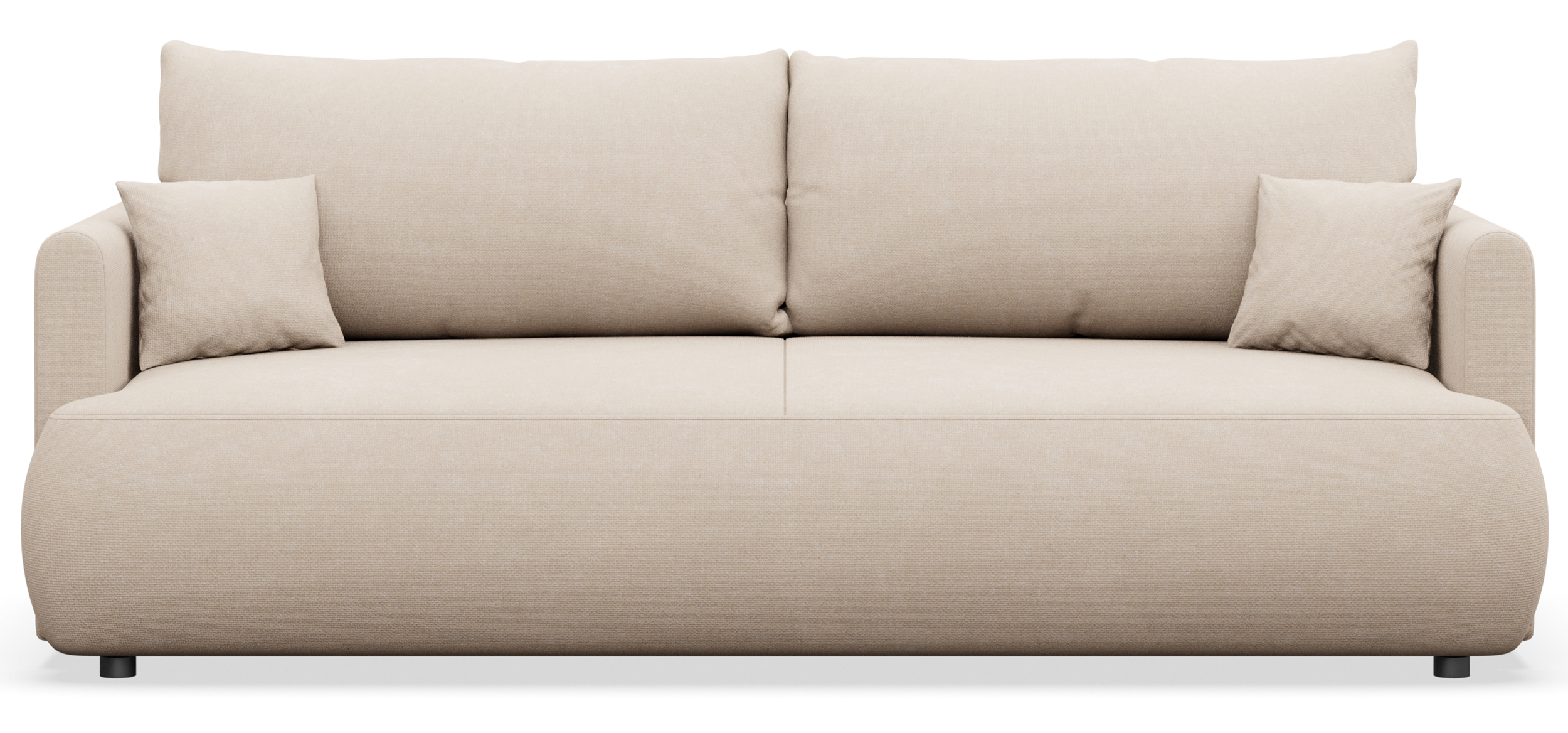 Dreisitziges ausklappbares Sofa Ovo Mini mit Stauraum, cremefarbener Chenille-Stoff, pflegeleicht