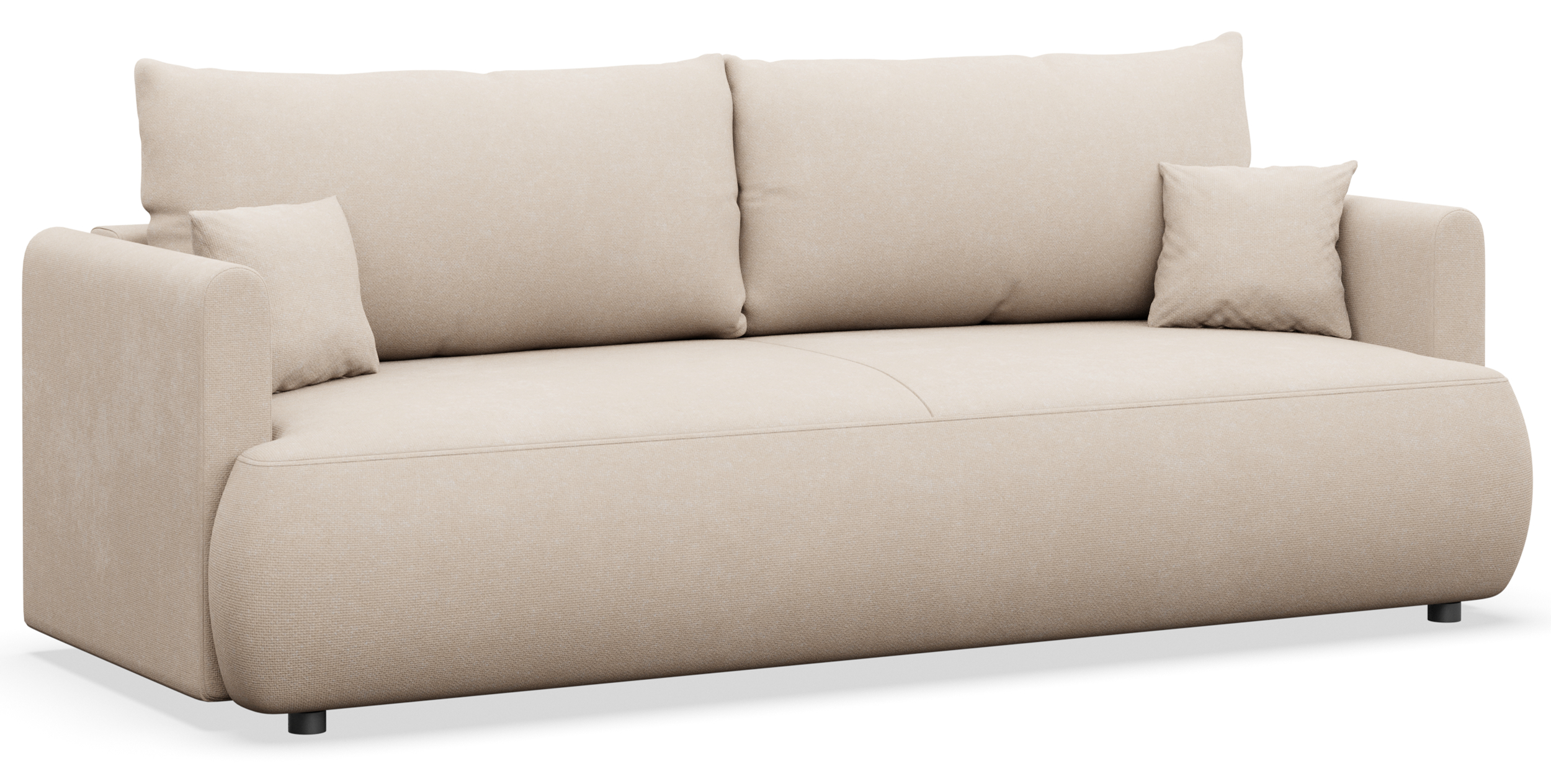 Dreisitziges ausklappbares Sofa Ovo Mini mit Stauraum, cremefarbener Chenille-Stoff, pflegeleicht