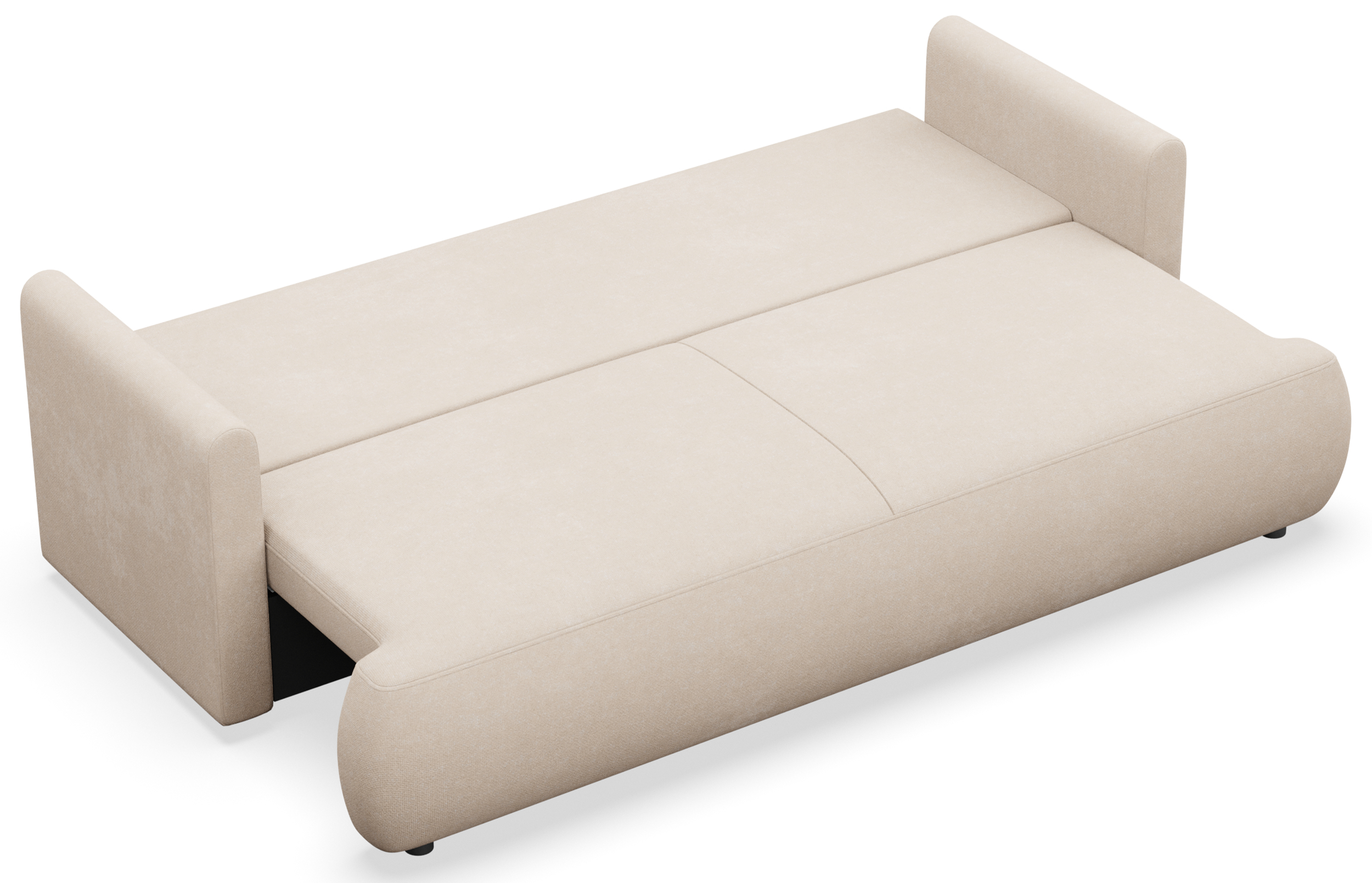 Dreisitziges ausklappbares Sofa Ovo Mini mit Stauraum, cremefarbener Chenille-Stoff, pflegeleicht
