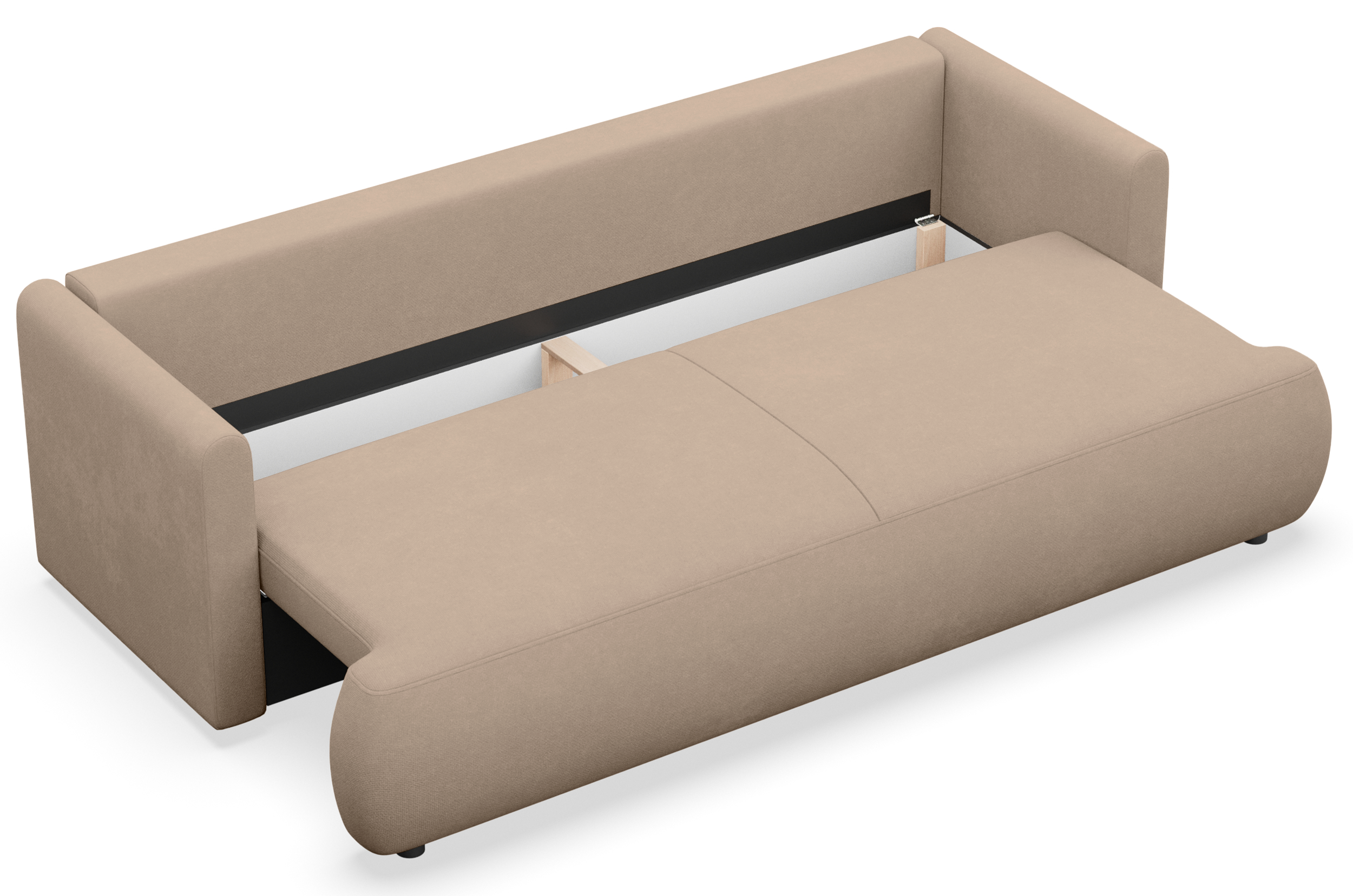 Dreisitziges ausklappbares Sofa Ovo Mini mit Stauraum, beige Chenille, leicht zu reinigen