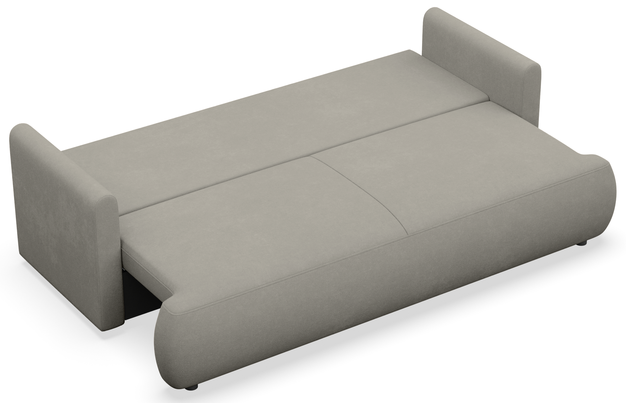 Dreisitziges ausklappbares Sofa Ovo Mini mit Stauraum, hellgrauer Chenille-Stoff, pflegeleicht