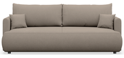 Dreisitziges ausklappbares Sofa Ovo Mini mit Stauraum, hellbeiger Chenille-Stoff, pflegeleicht
