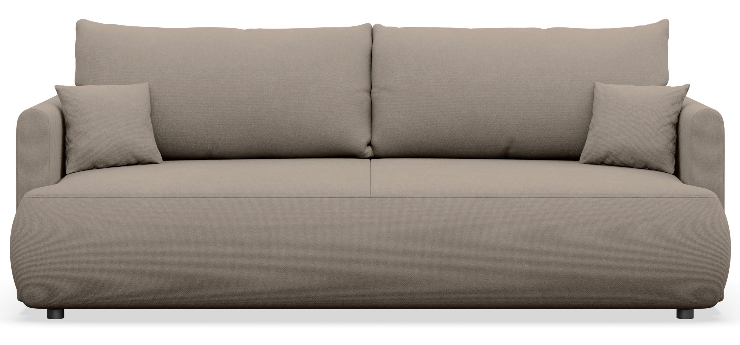 Dreisitziges ausklappbares Sofa Ovo Mini mit Stauraum, hellbeiger Chenille-Stoff, pflegeleicht