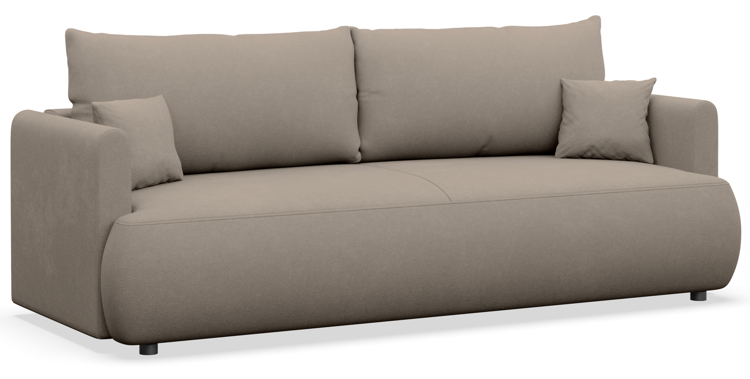 Dreisitziges ausklappbares Sofa Ovo Mini mit Stauraum, hellbeiger Chenille-Stoff, pflegeleicht