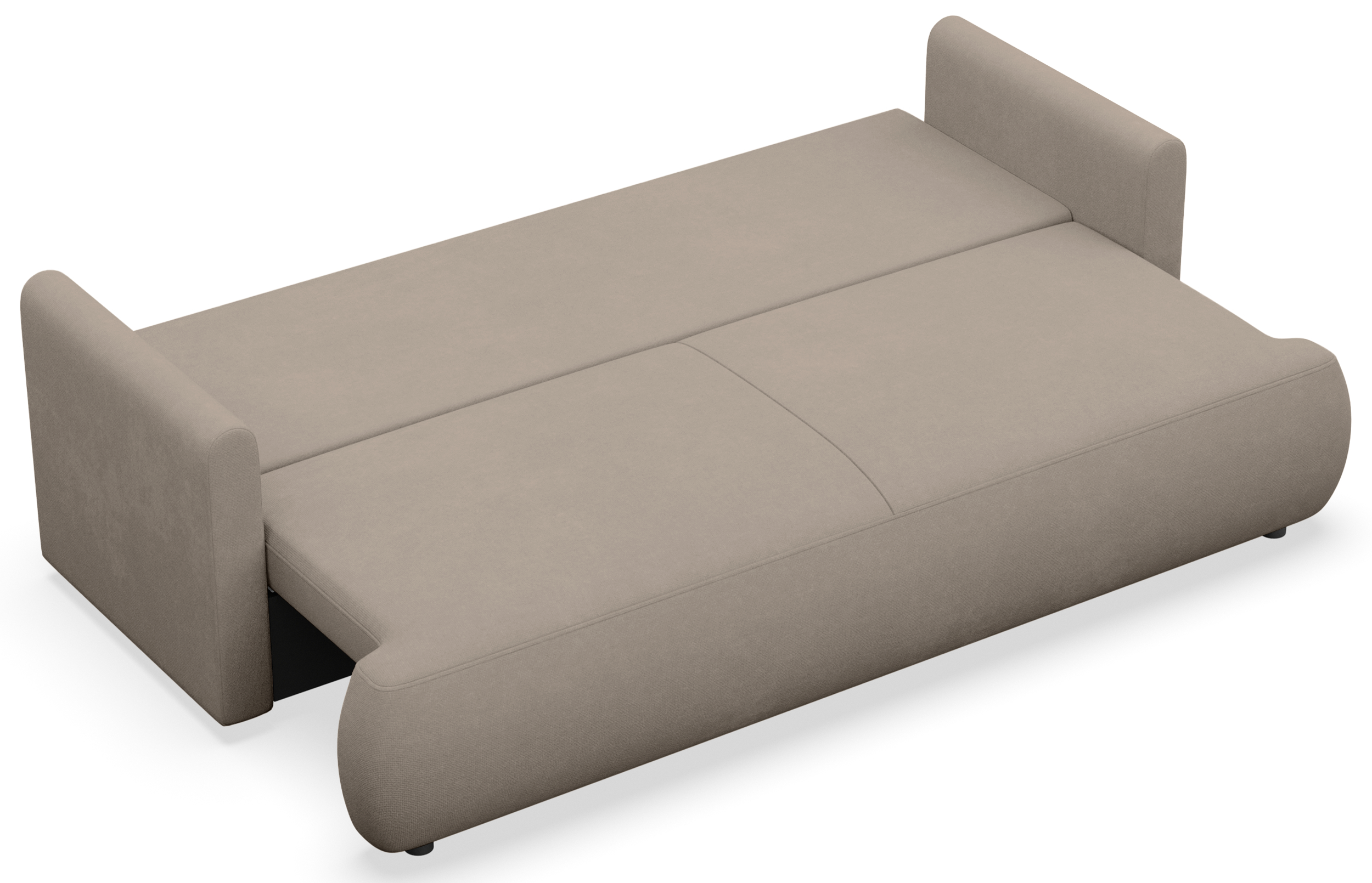 Dreisitziges ausklappbares Sofa Ovo Mini mit Stauraum, hellbeiger Chenille-Stoff, pflegeleicht