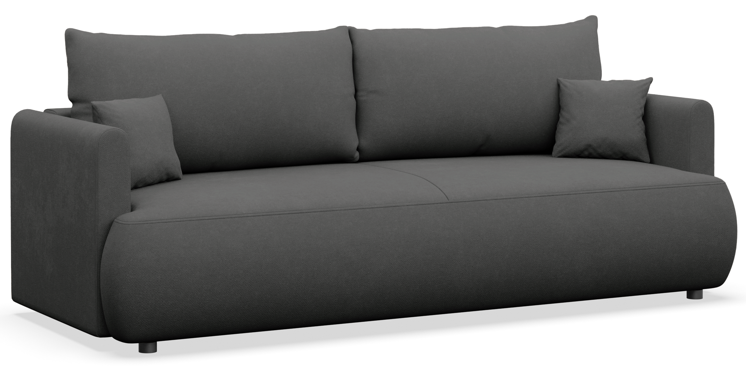 Dreisitziges ausklappbares Sofa Ovo Mini mit Stauraum, dunkelgrauer Chenille, pflegeleicht