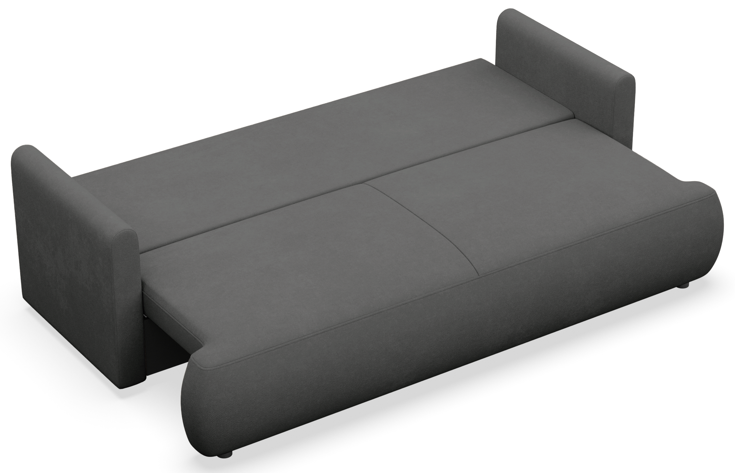 Dreisitziges ausklappbares Sofa Ovo Mini mit Stauraum, dunkelgrauer Chenille, pflegeleicht