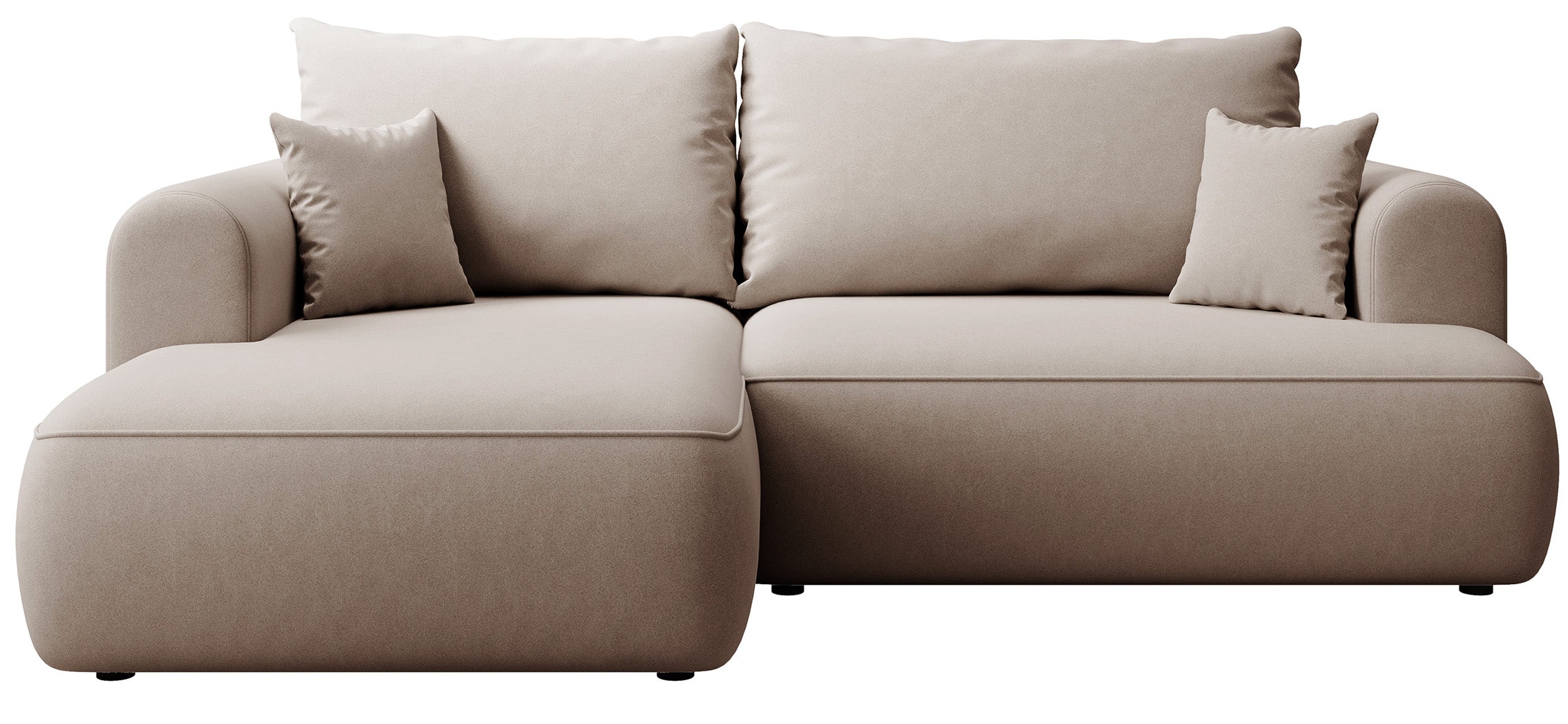 Ecksofa mit Schlaffunktion Ovo Mini, L-förmig, linksseitig, mit Stauraum, beige Samt, pflegeleicht