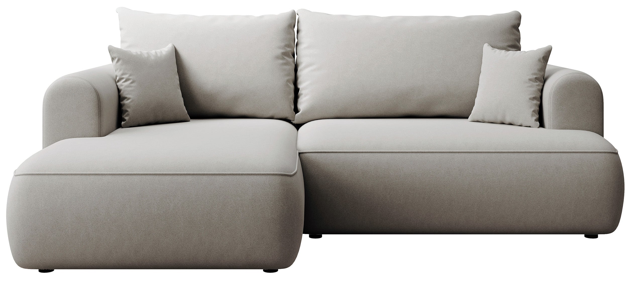 Ecksofa mit Schlaffunktion Ovo Mini, L-förmig, linksseitig, mit Stauraum, grauer, leicht zu reinigender Samtbezug