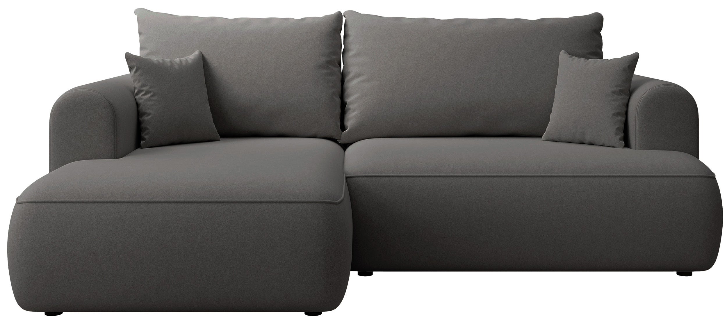 Ecksofa mit Schlaffunktion Ovo Mini, L-förmig, linksseitig, mit Stauraum, dunkelgrauer, pflegeleichter Samtbezug