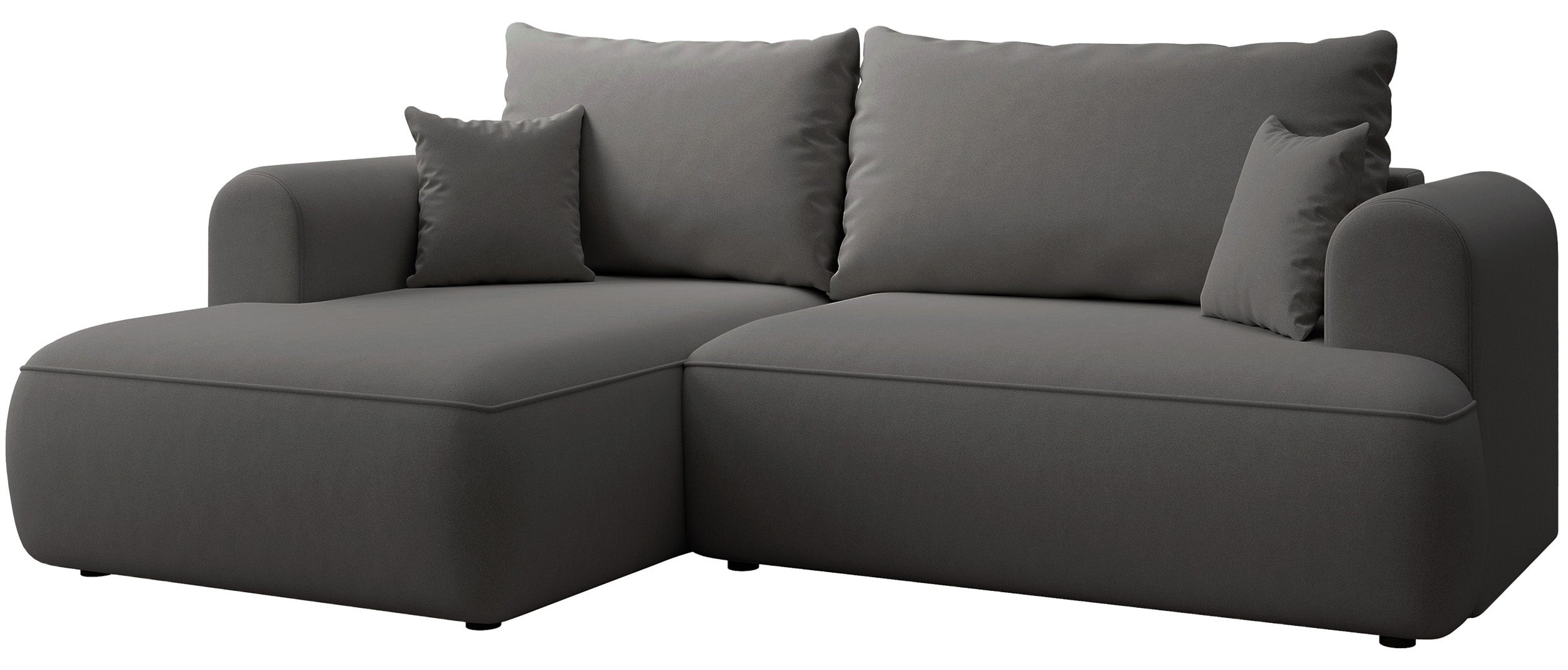 Ecksofa mit Schlaffunktion Ovo Mini, L-förmig, linksseitig, mit Stauraum, dunkelgrauer, pflegeleichter Samtbezug