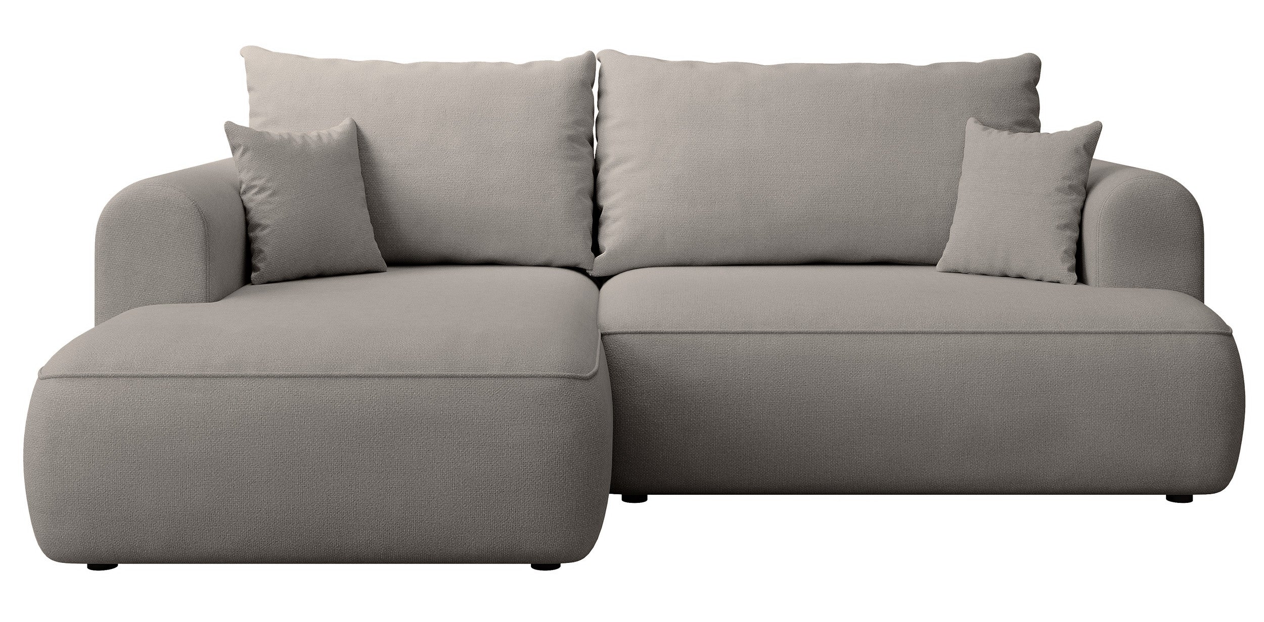 Ecksofa mit Schlaffunktion Ovo Mini, L-Form, linksseitig, mit Stauraum, grau-beiger, pflegeleichter Chenille-Stoff
