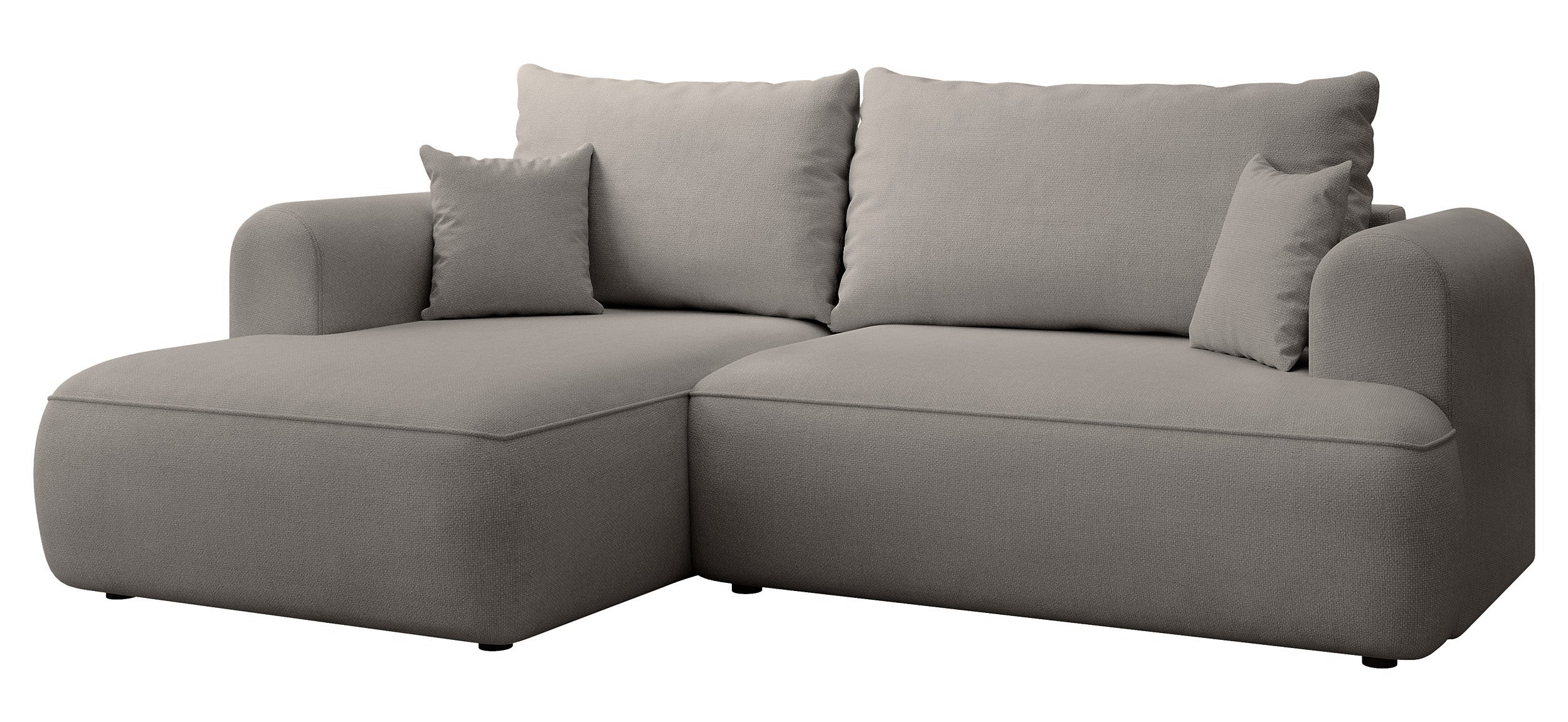 Ecksofa mit Schlaffunktion Ovo Mini, L-Form, linksseitig, mit Stauraum, grau-beiger, pflegeleichter Chenille-Stoff