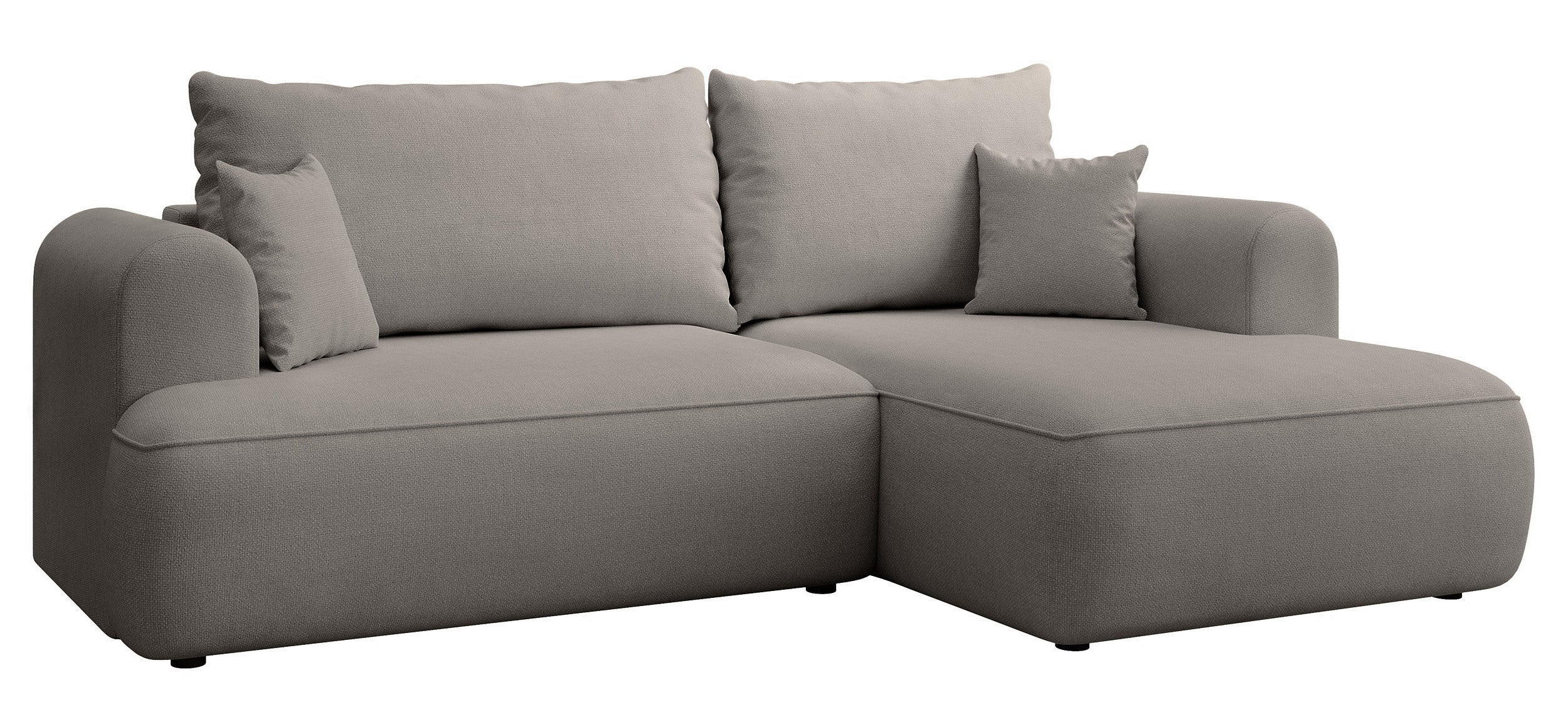 Ecksofa mit Schlaffunktion Ovo mini, L-förmig, rechtsseitig, mit Stauraum, grau-beiger Chenille, pflegeleicht
