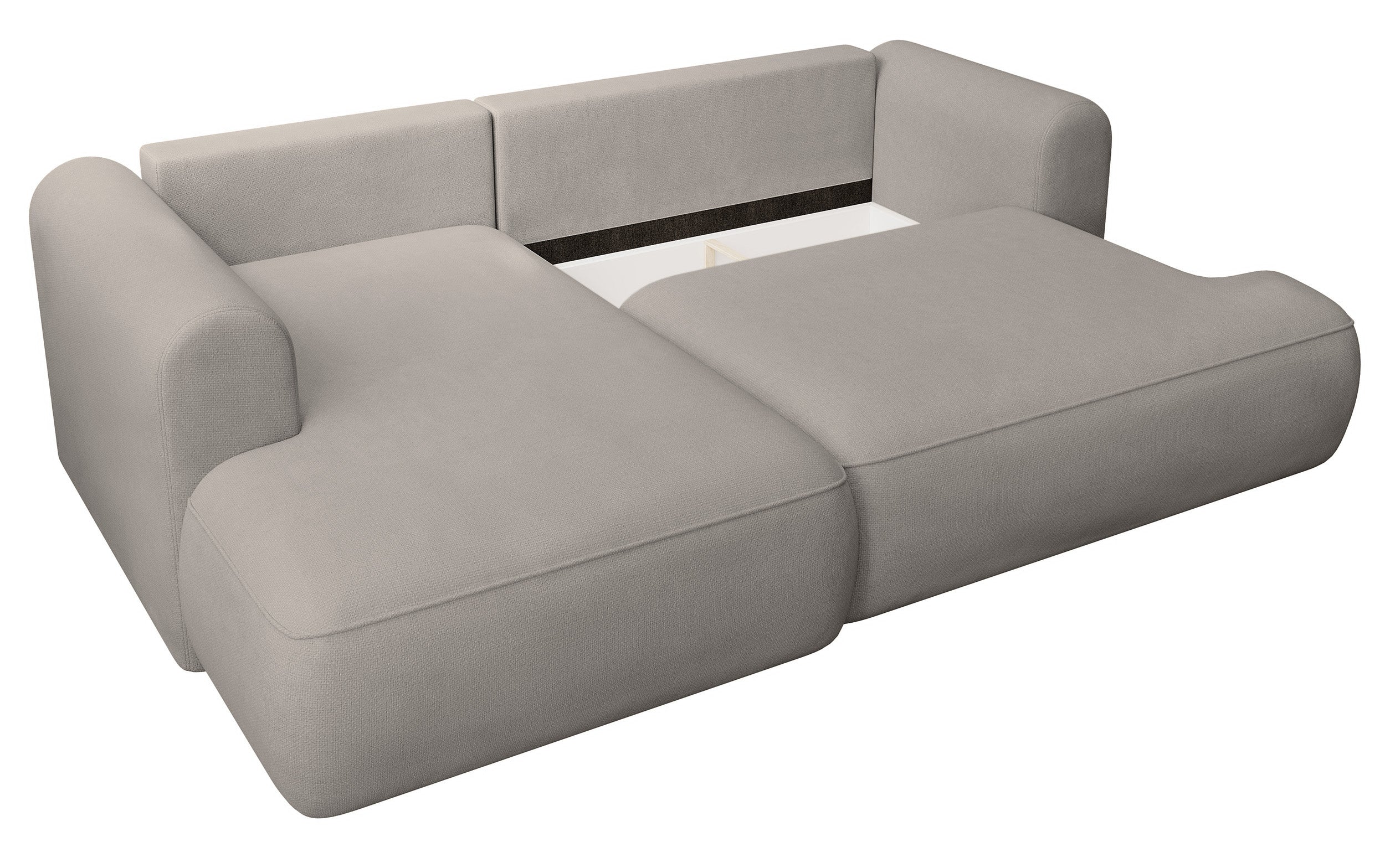 Ecksofa mit Schlaffunktion Ovo Mini, L-Form, linksseitig, mit Stauraum, grau-beiger, pflegeleichter Chenille-Stoff
