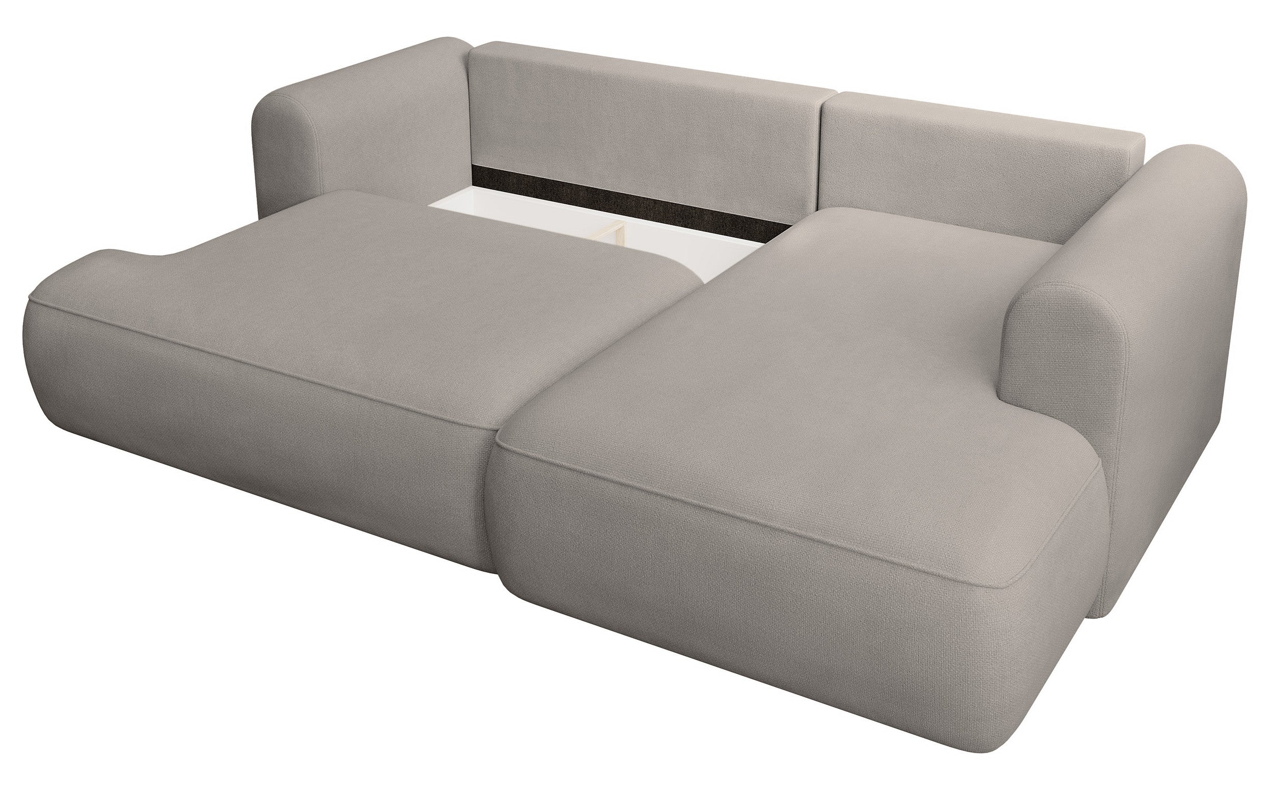 Ecksofa mit Schlaffunktion Ovo mini, L-förmig, rechtsseitig, mit Stauraum, grau-beiger Chenille, pflegeleicht
