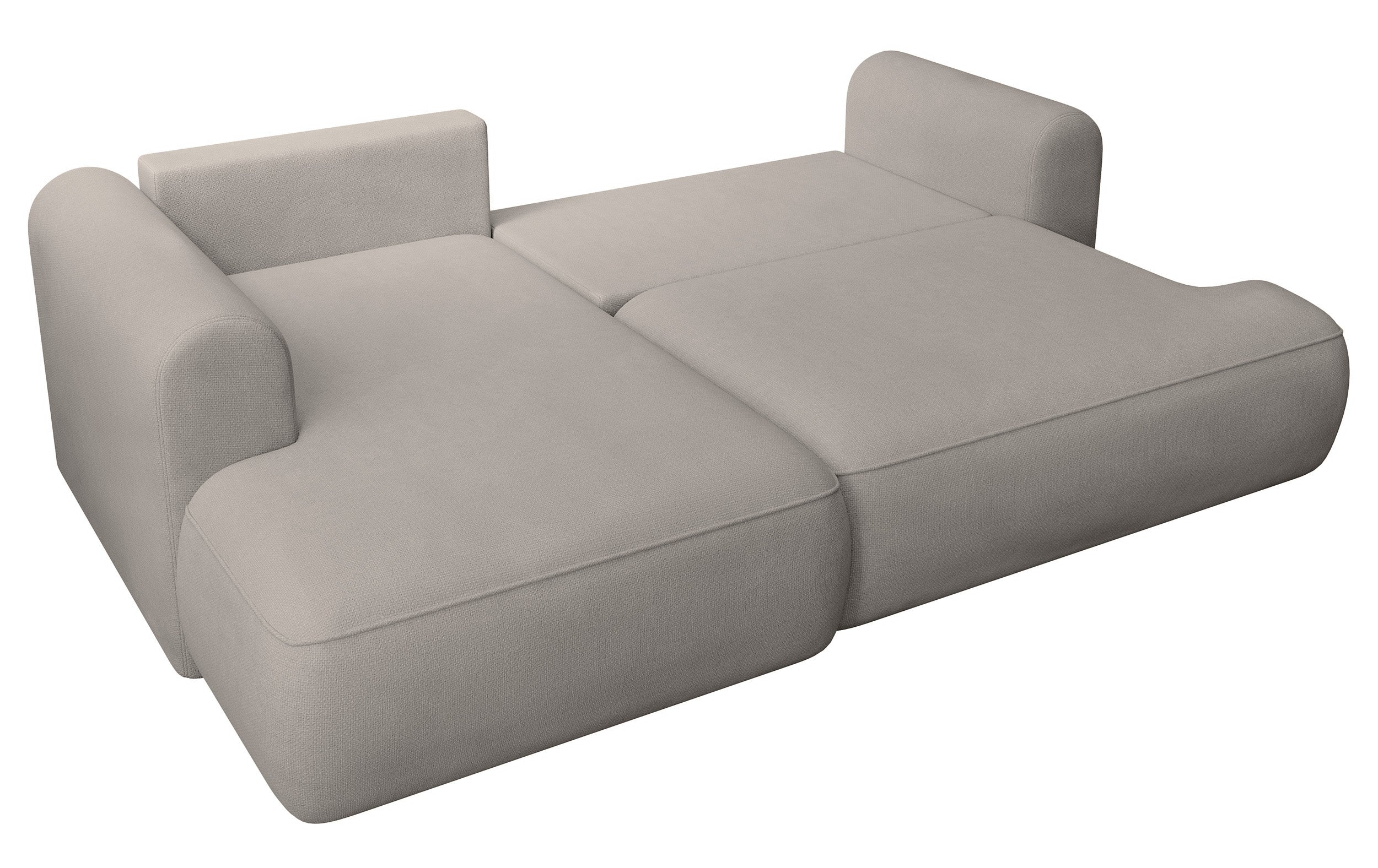 Ecksofa mit Schlaffunktion Ovo Mini, L-Form, linksseitig, mit Stauraum, grau-beiger, pflegeleichter Chenille-Stoff